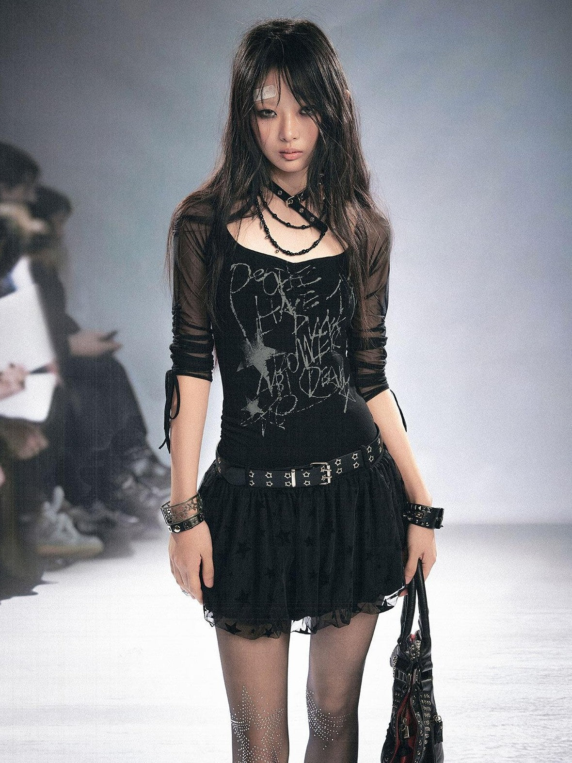 Cest Nous Punk Star Print Raglan Sleeve Puff Women&