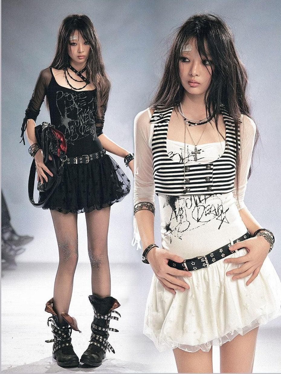 Cest Nous Punk Star Print Raglan Sleeve Puff Women&