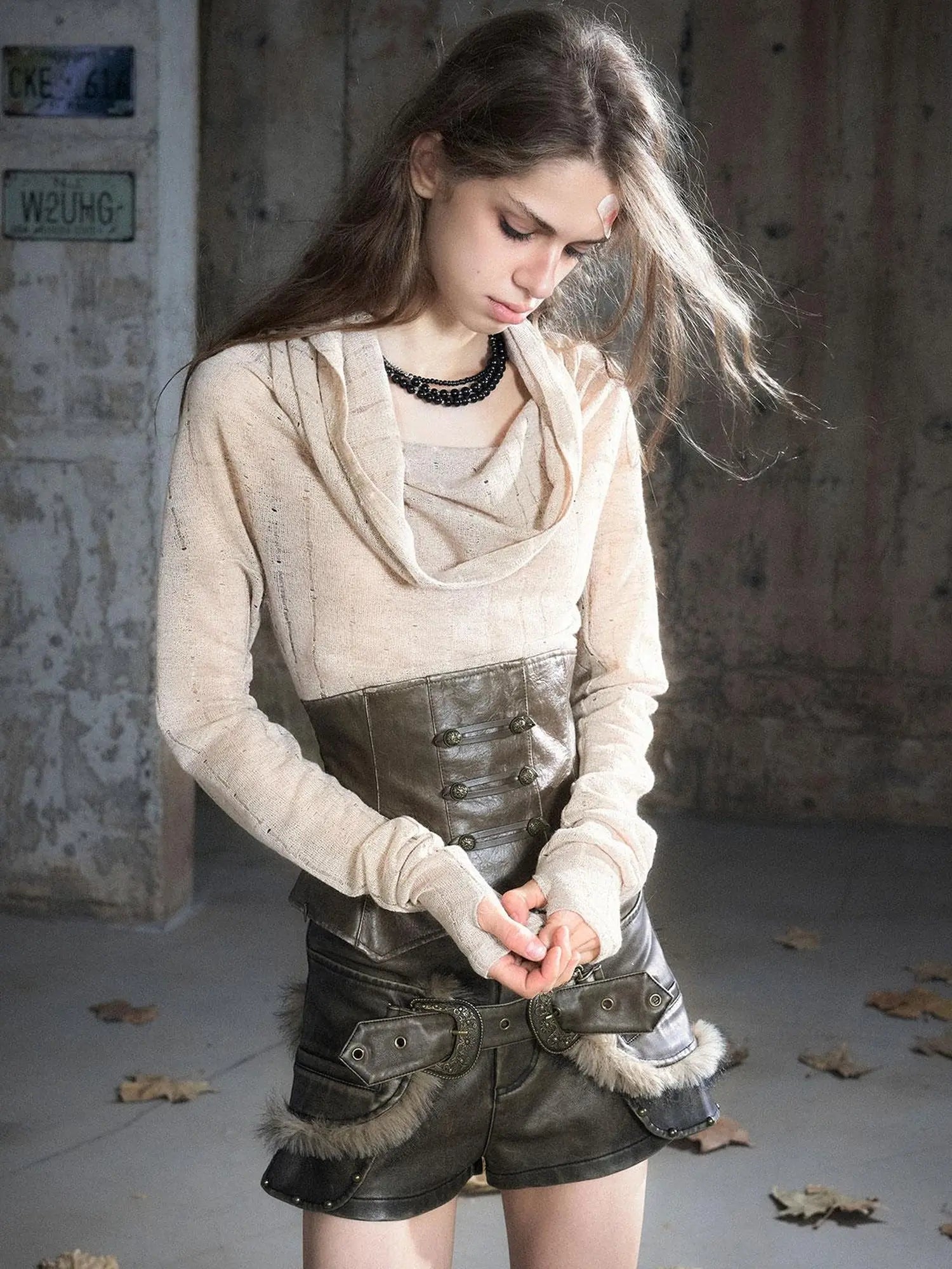 Retro Knight Corset Top With Striped Draped Neck