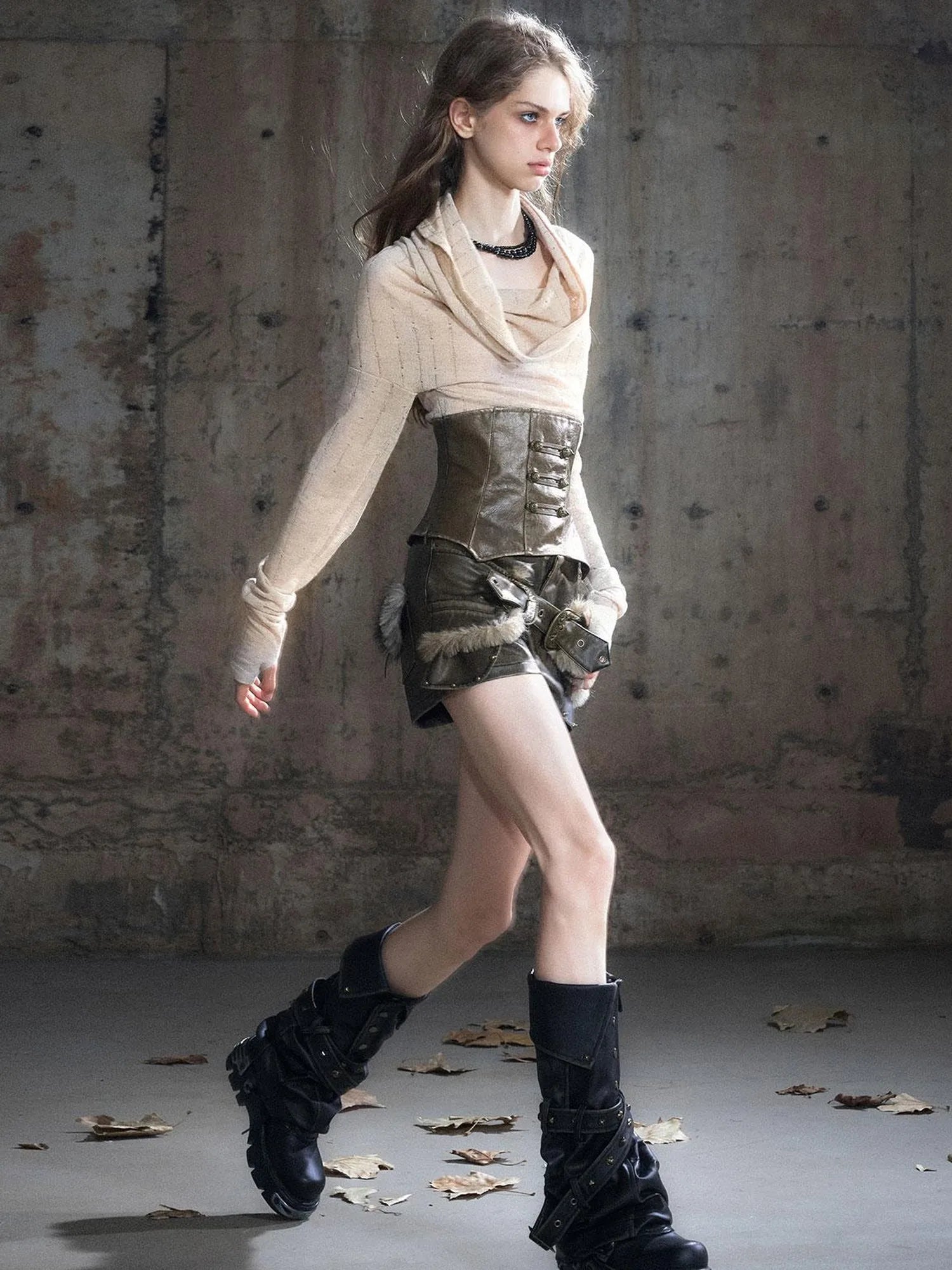 Retro Knight Corset Top With Striped Draped Neck