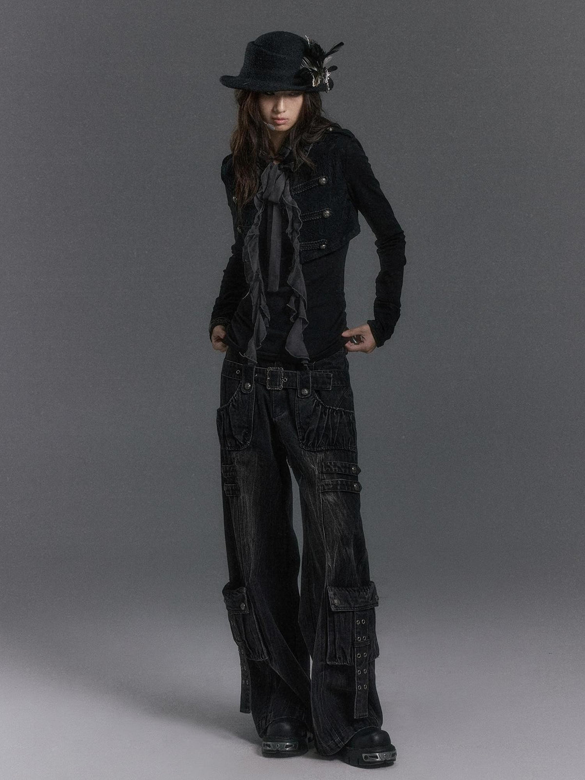 Cest Nous Royal Court Style Layered Lace Up Pleated Women&