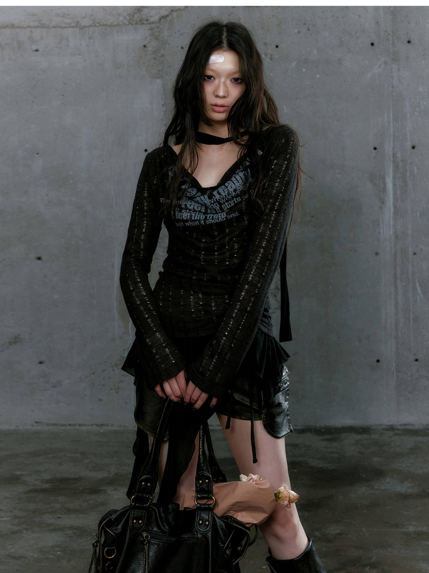 Cest Nous Ruffled Patchwork Cutout Graffiti Knit Women&