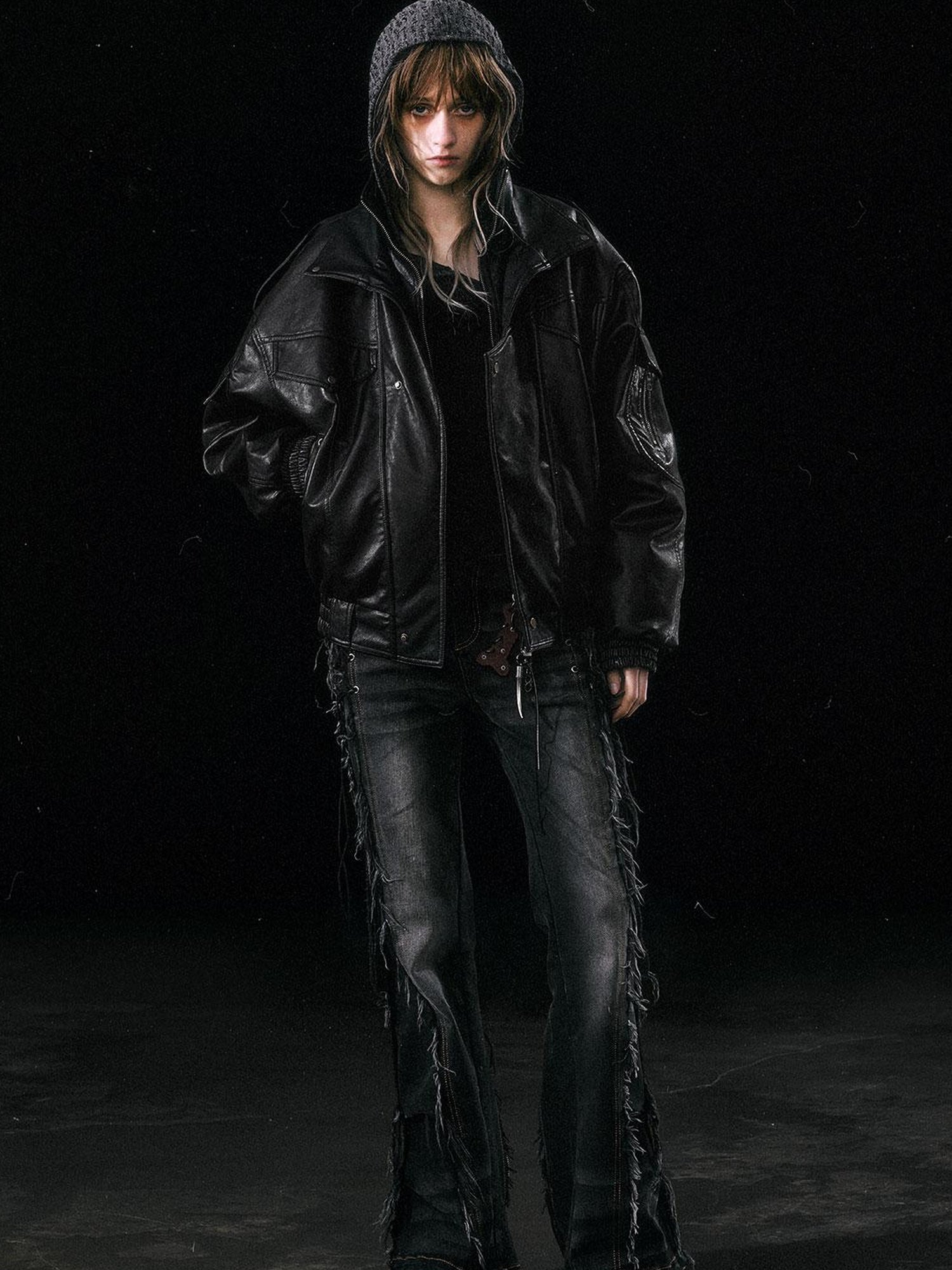 Update Cest Nous Runaway Flight Leather Jacket with Detachable Fur Collar