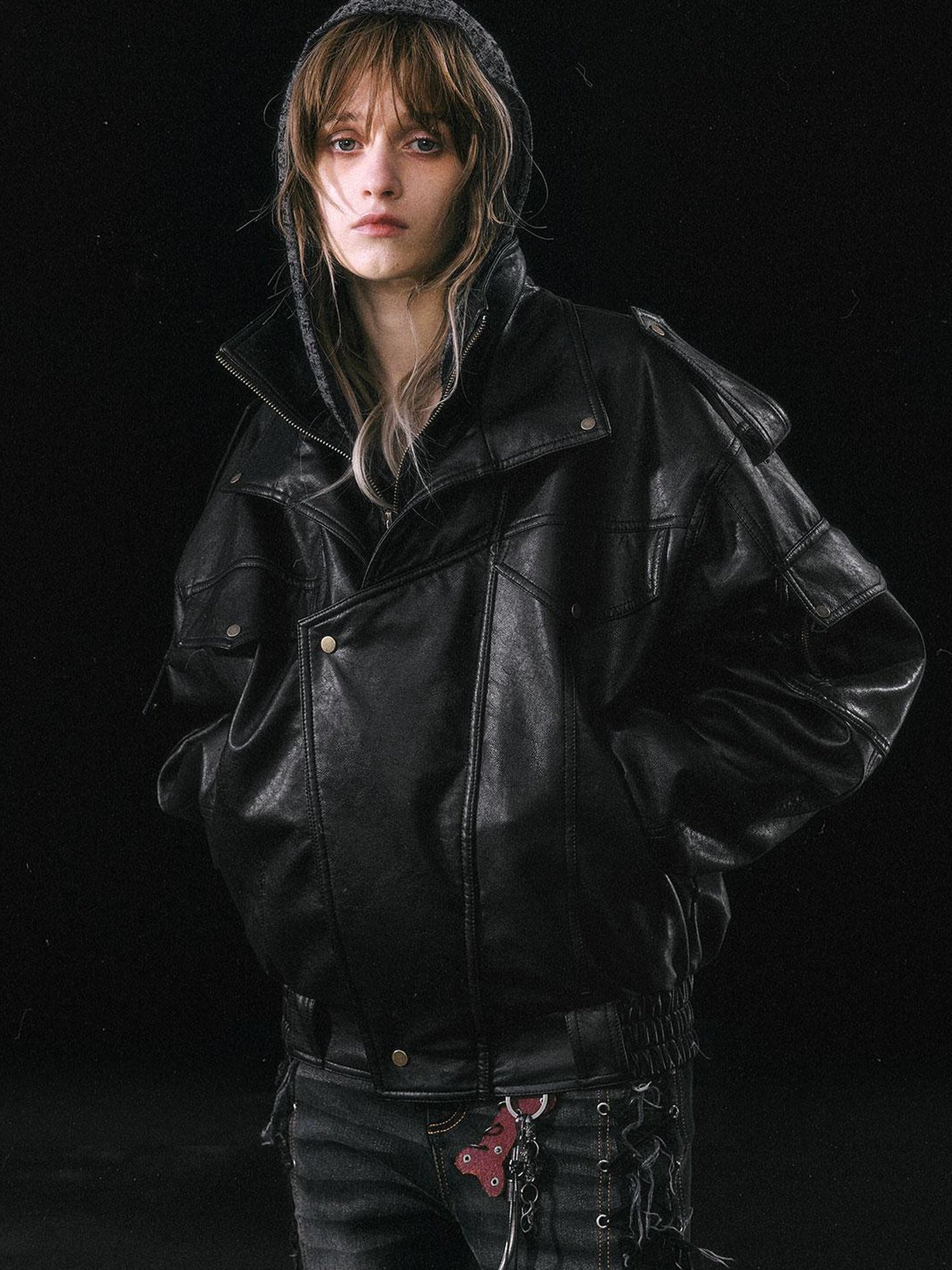 Update Cest Nous Runaway Flight Leather Jacket with Detachable Fur Collar
