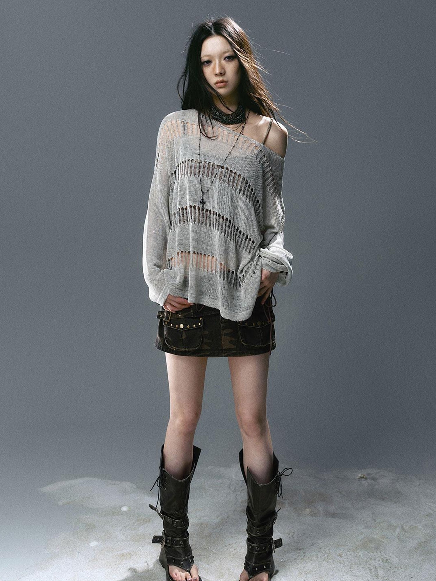 Update Cest Nous Sea Witch Linen Knit Top With Hollow Cut