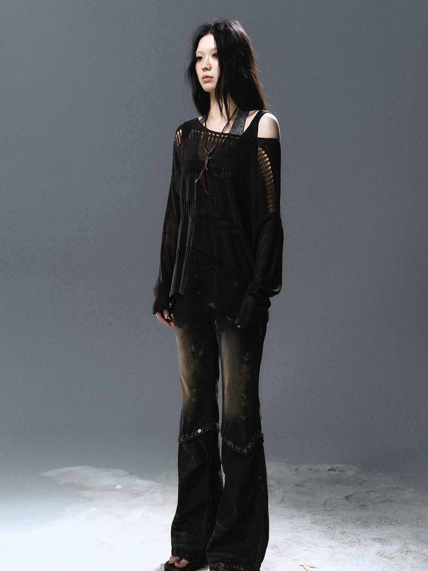 Update Cest Nous Sea Witch Linen Knit Top With Hollow Cut