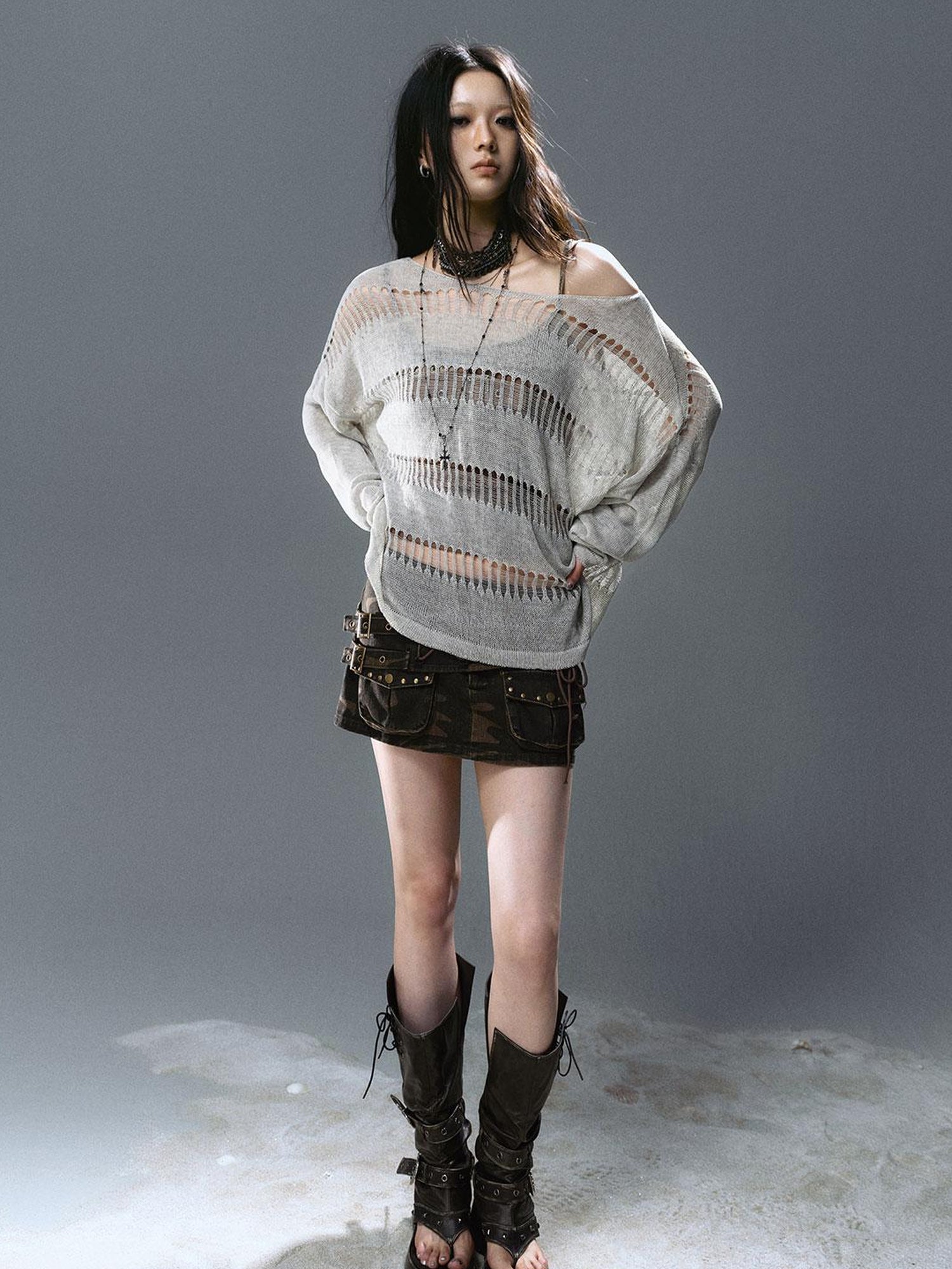 Update Cest Nous Sea Witch Linen Knit Top With Hollow Cut