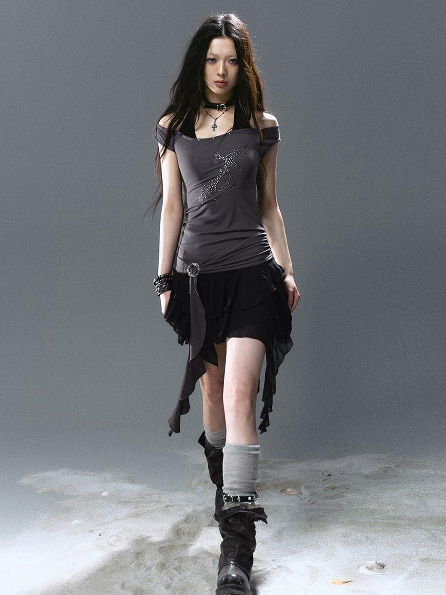 Update Cest Nous Sea Witch Poetry Cross Studded Slanted Hem Dress