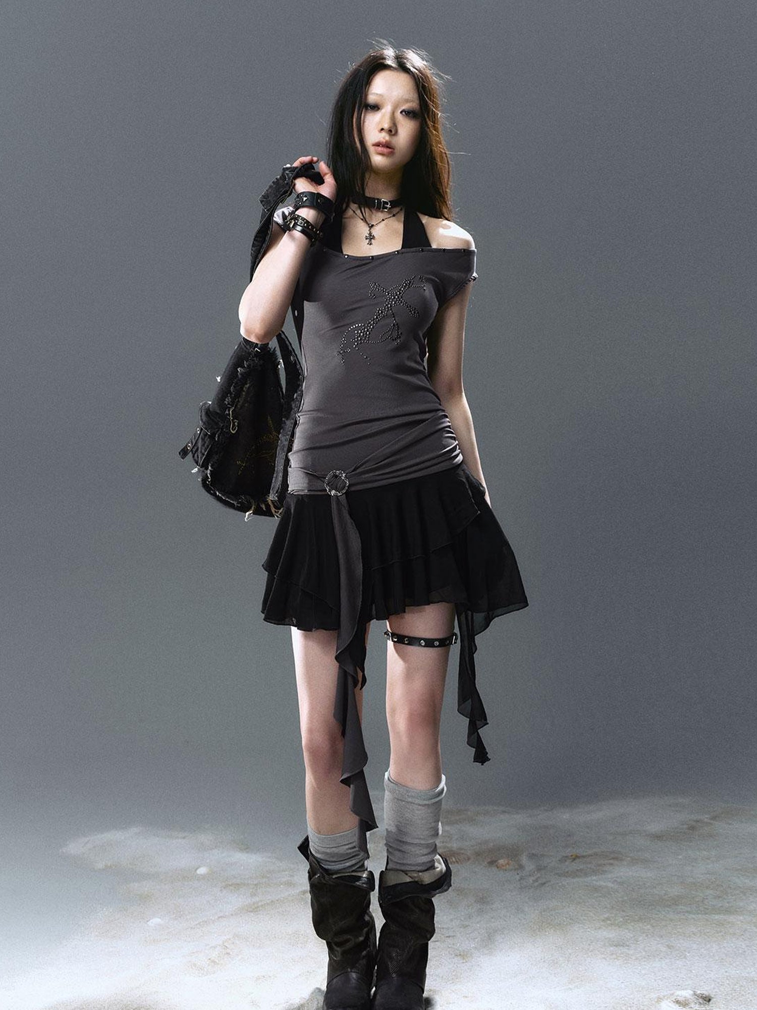 Update Cest Nous Sea Witch Poetry Cross Studded Slanted Hem Dress