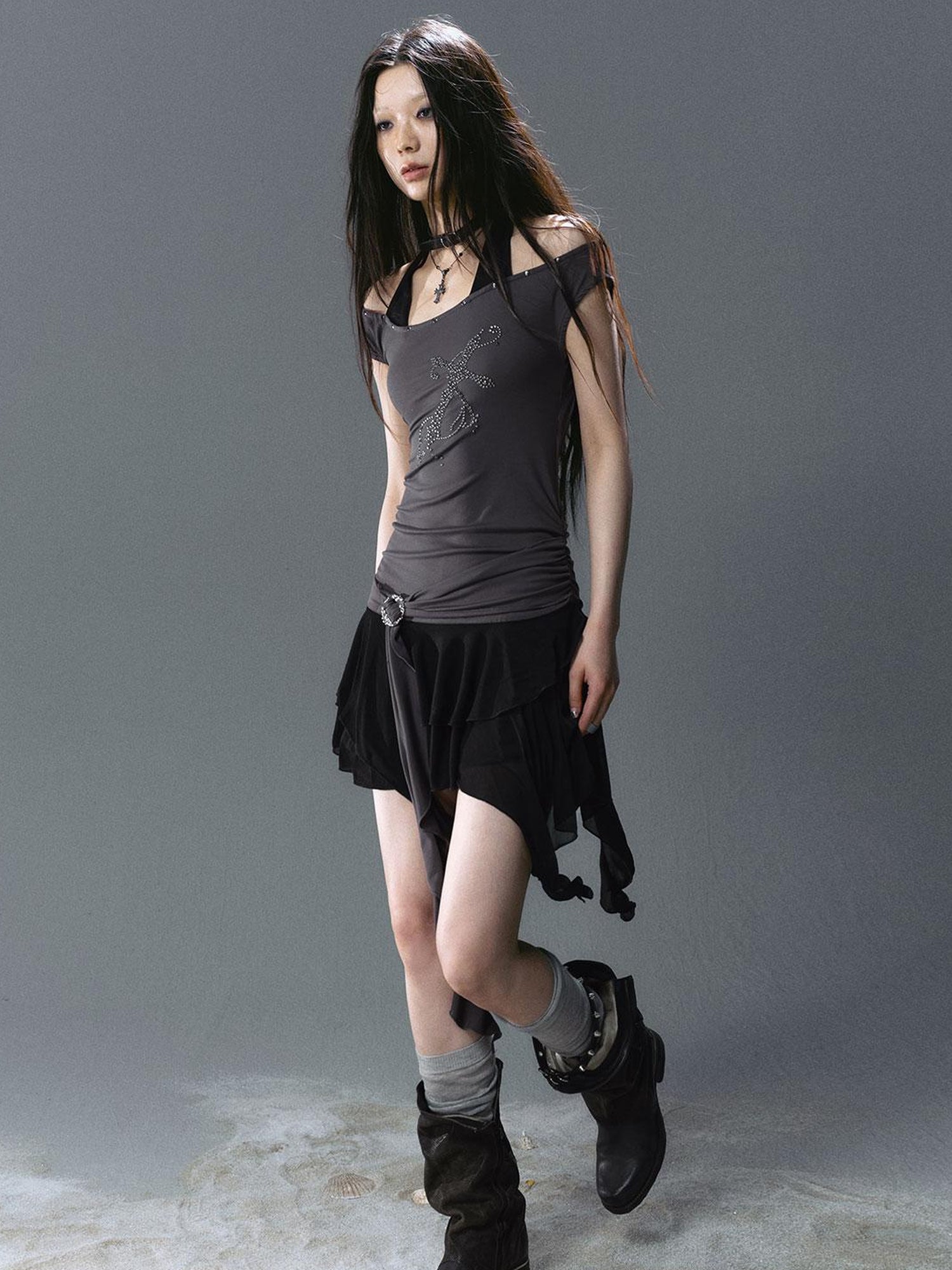 Update Cest Nous Sea Witch Poetry Cross Studded Slanted Hem Dress