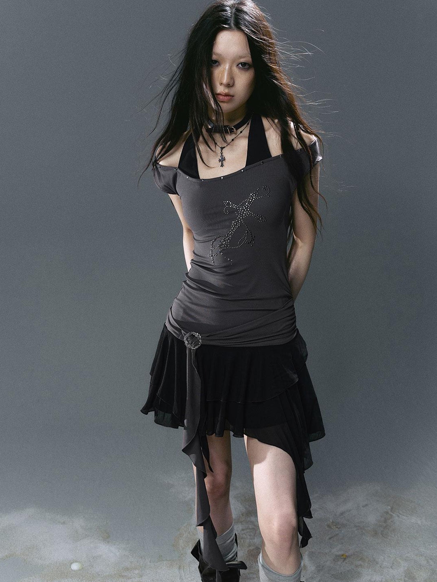 Update Cest Nous Sea Witch Poetry Cross Studded Slanted Hem Dress