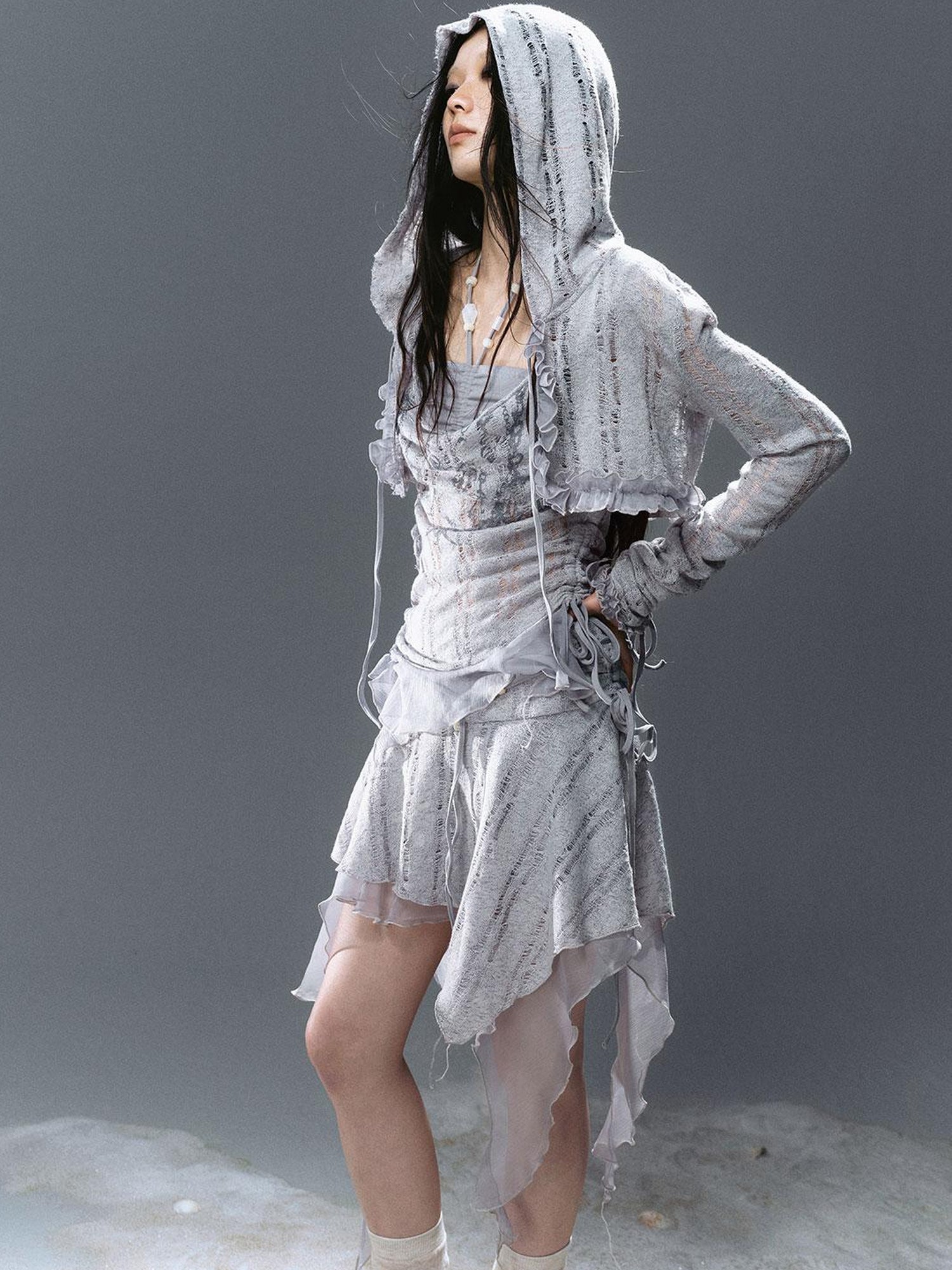 Update Cest Nous Sea Witch Poetry Mist Blue Beaded Asymmetrical Hem Skirt