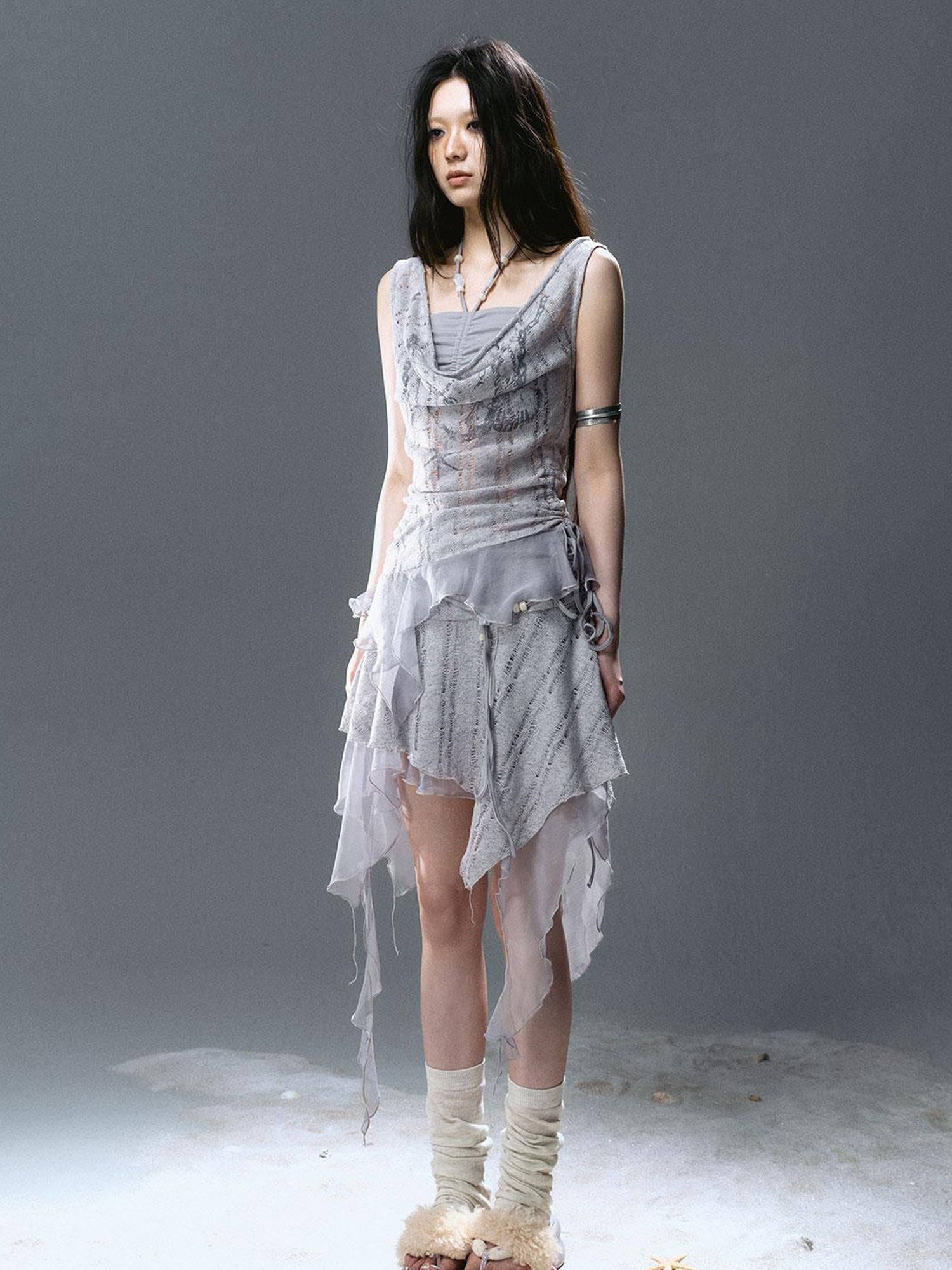 Update Cest Nous Sea Witch Poetry Mist Blue Beaded Asymmetrical Hem Skirt