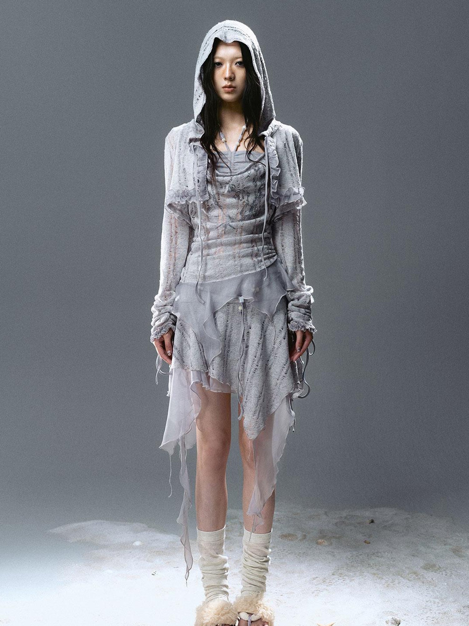Update Cest Nous Sea Witch Poetry Stripe Lace-Up Ruffle Hoodie Top
