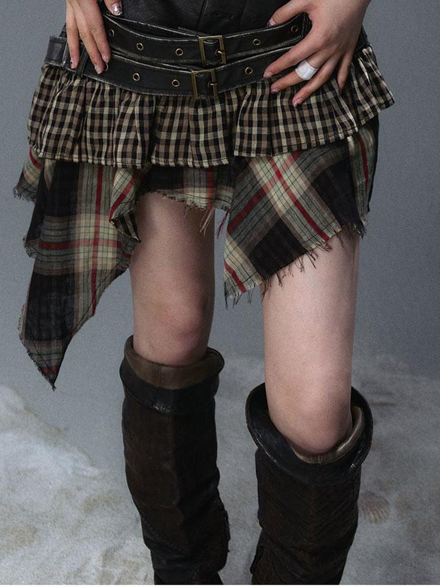 Update Cest Nous Sea Witch Punk Distressed Leather Checkered Asymmetrical Skirt