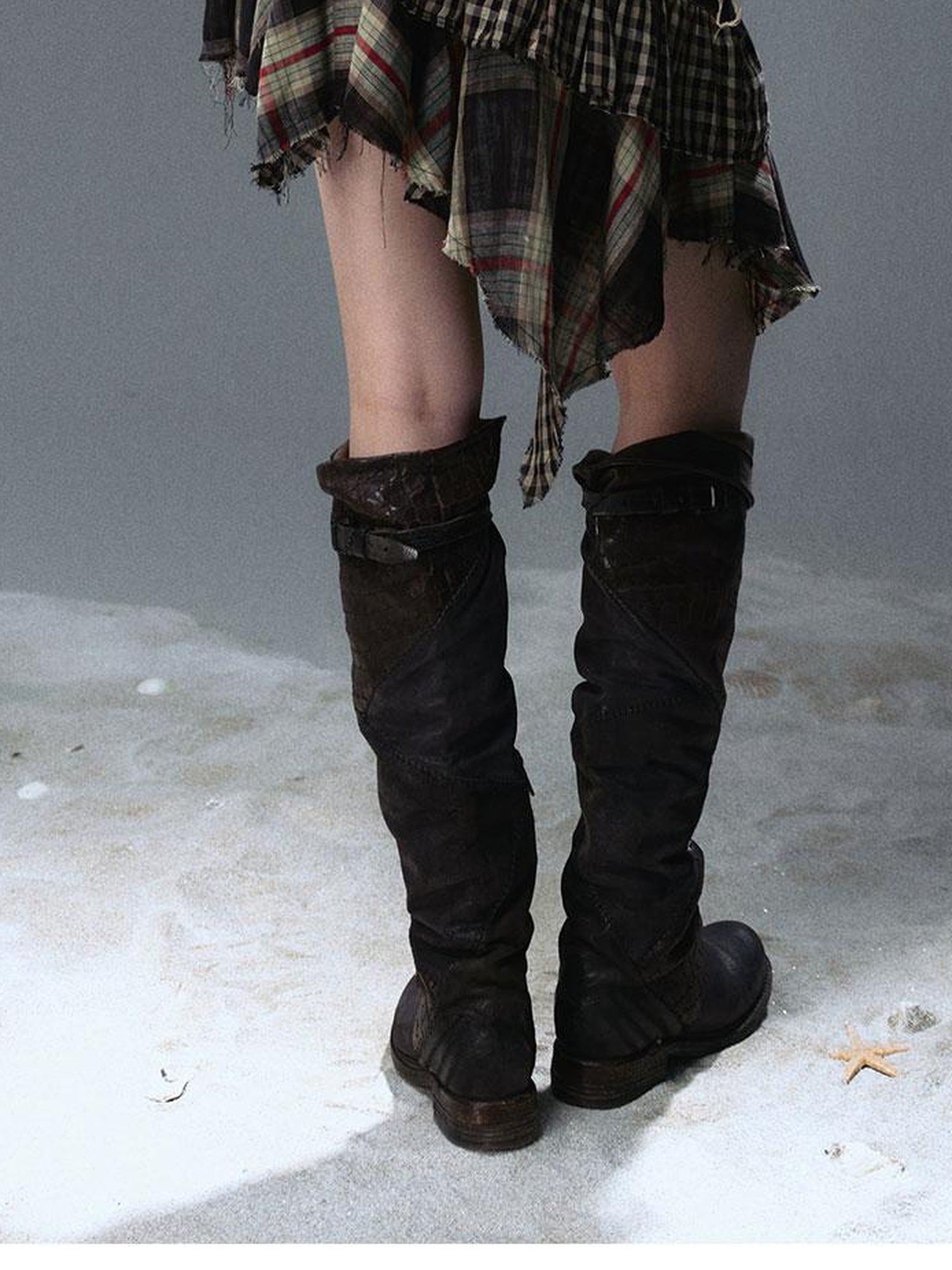 Update Cest Nous Sea Witch Punk Distressed Leather Checkered Asymmetrical Skirt