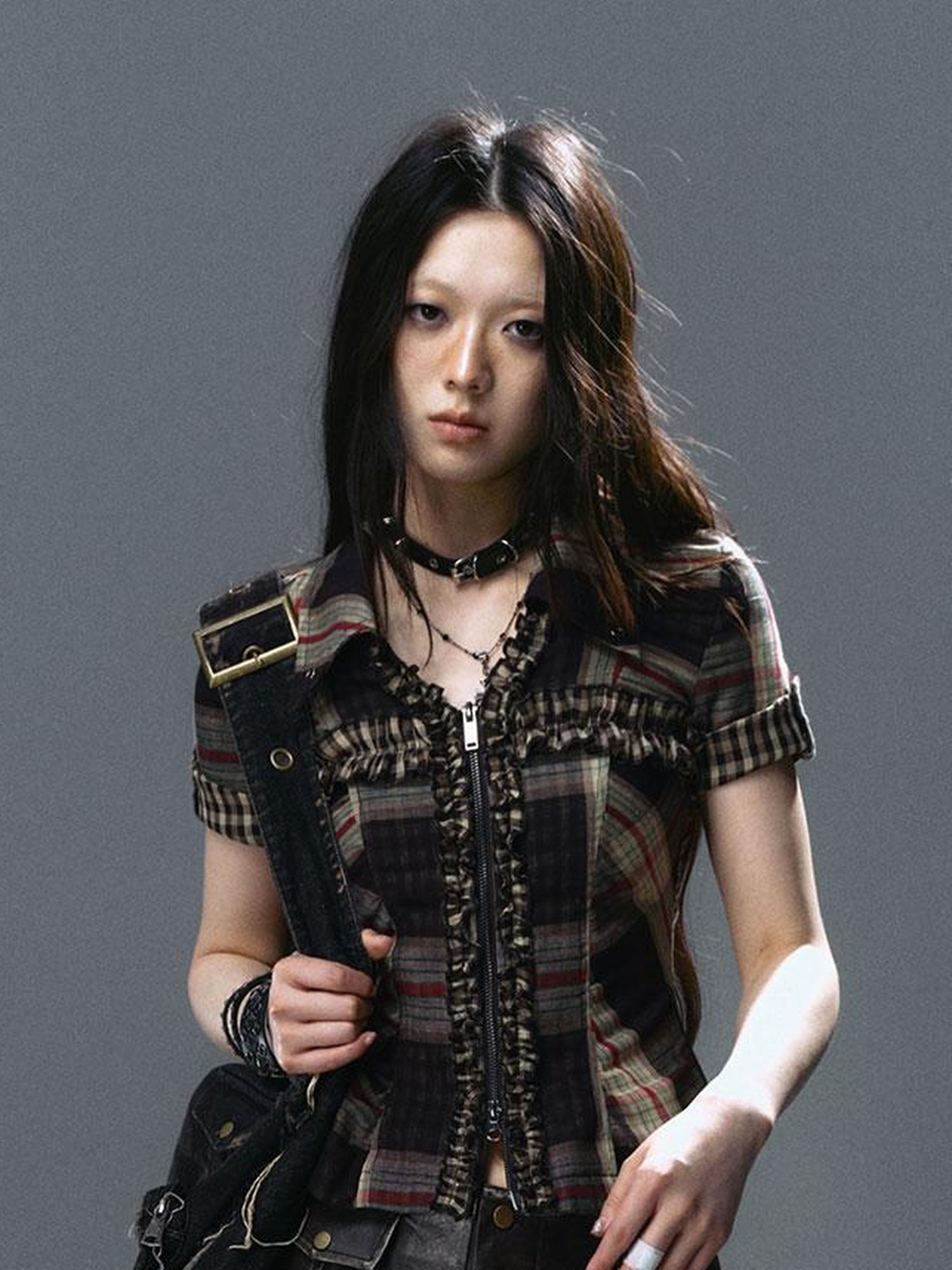 Update Cest Nous Sea Witch Punk Distressed Leather Checkered Asymmetrical Skirt
