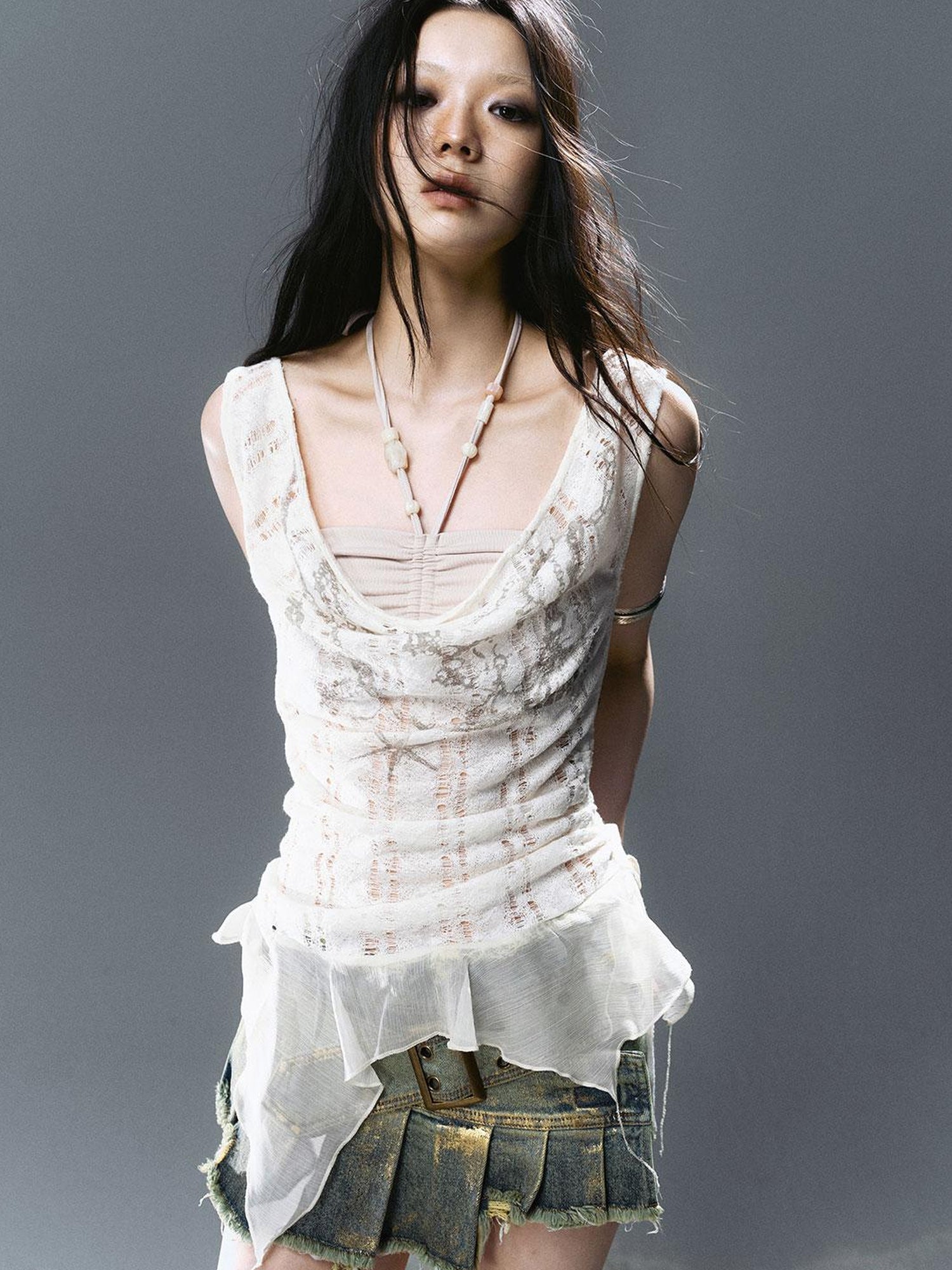 Update Cest Nous Seafoam Lace Shell Beaded Swing Top