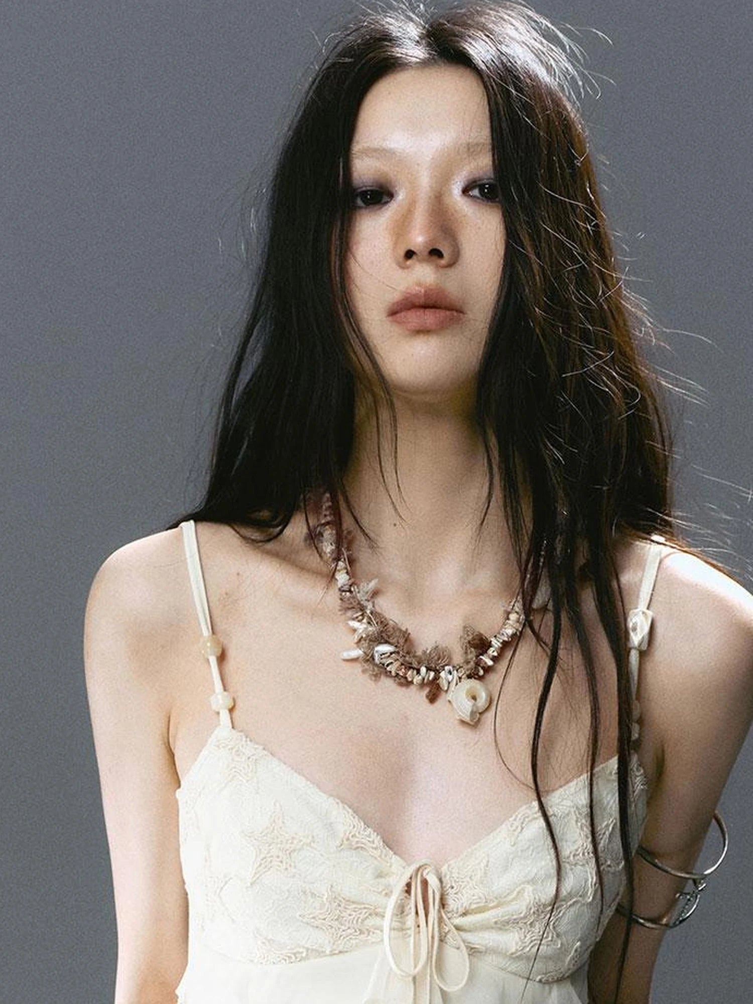 Seafoam Lace Up Ruffle Hem Slip Dress V Neck