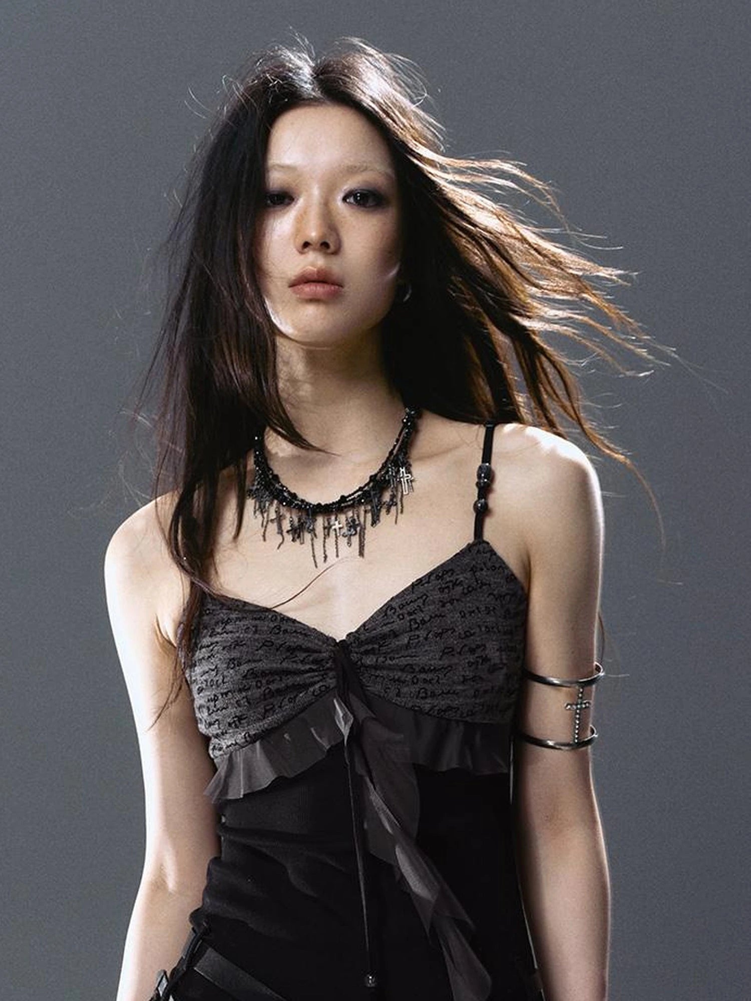 Seafoam Lace Up Ruffle Hem Slip Dress V Neck