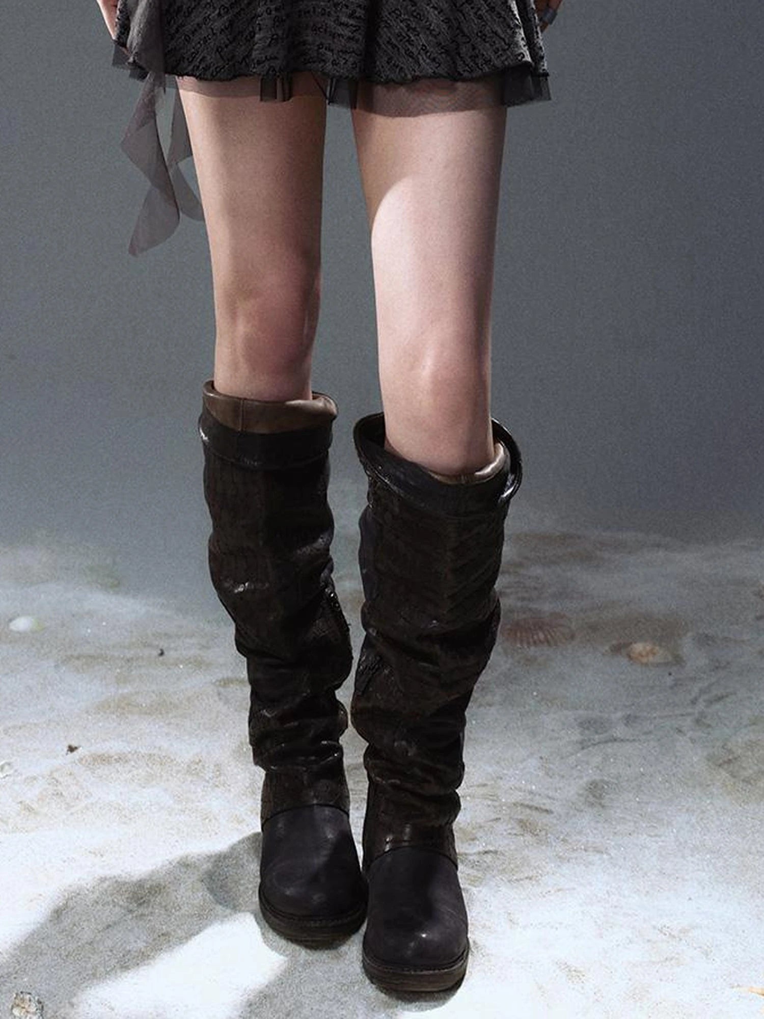 Seafoam Lace Up Ruffle Hem Slip Dress V Neck