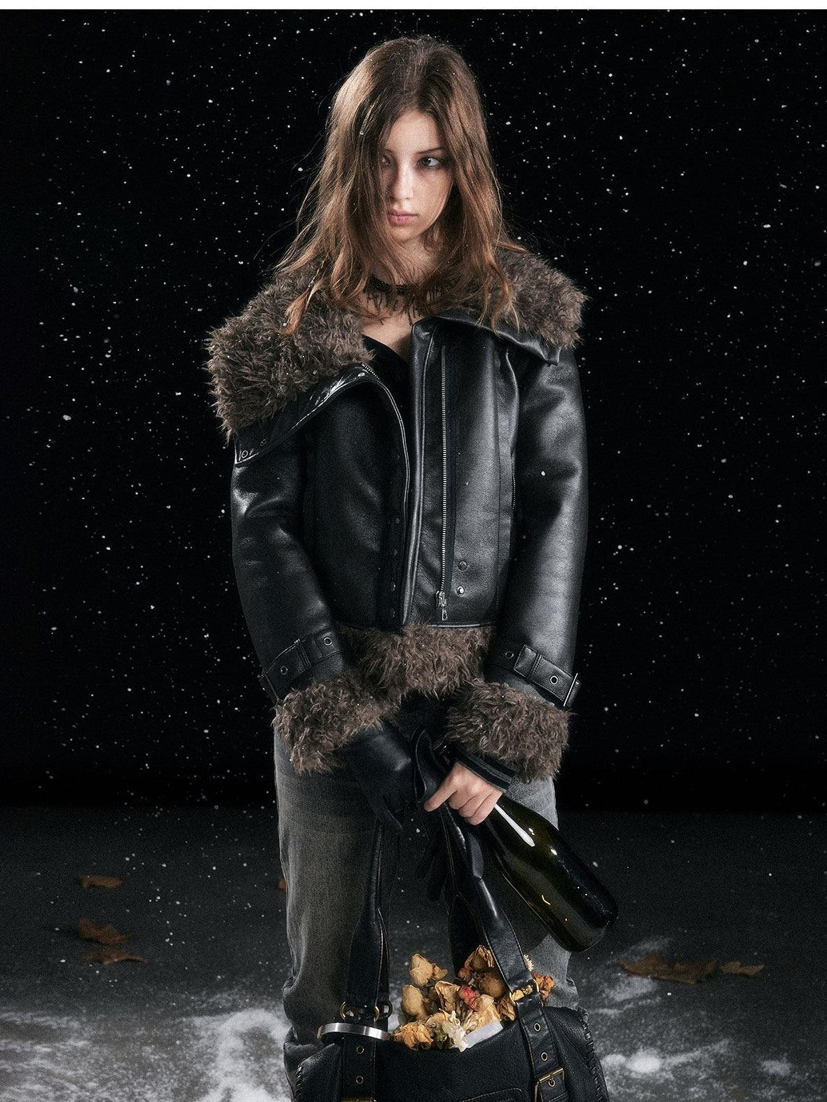 Cest Nous Slimming Thick Punk Straight Cut Short Women Black Lapel Zipper Jacket