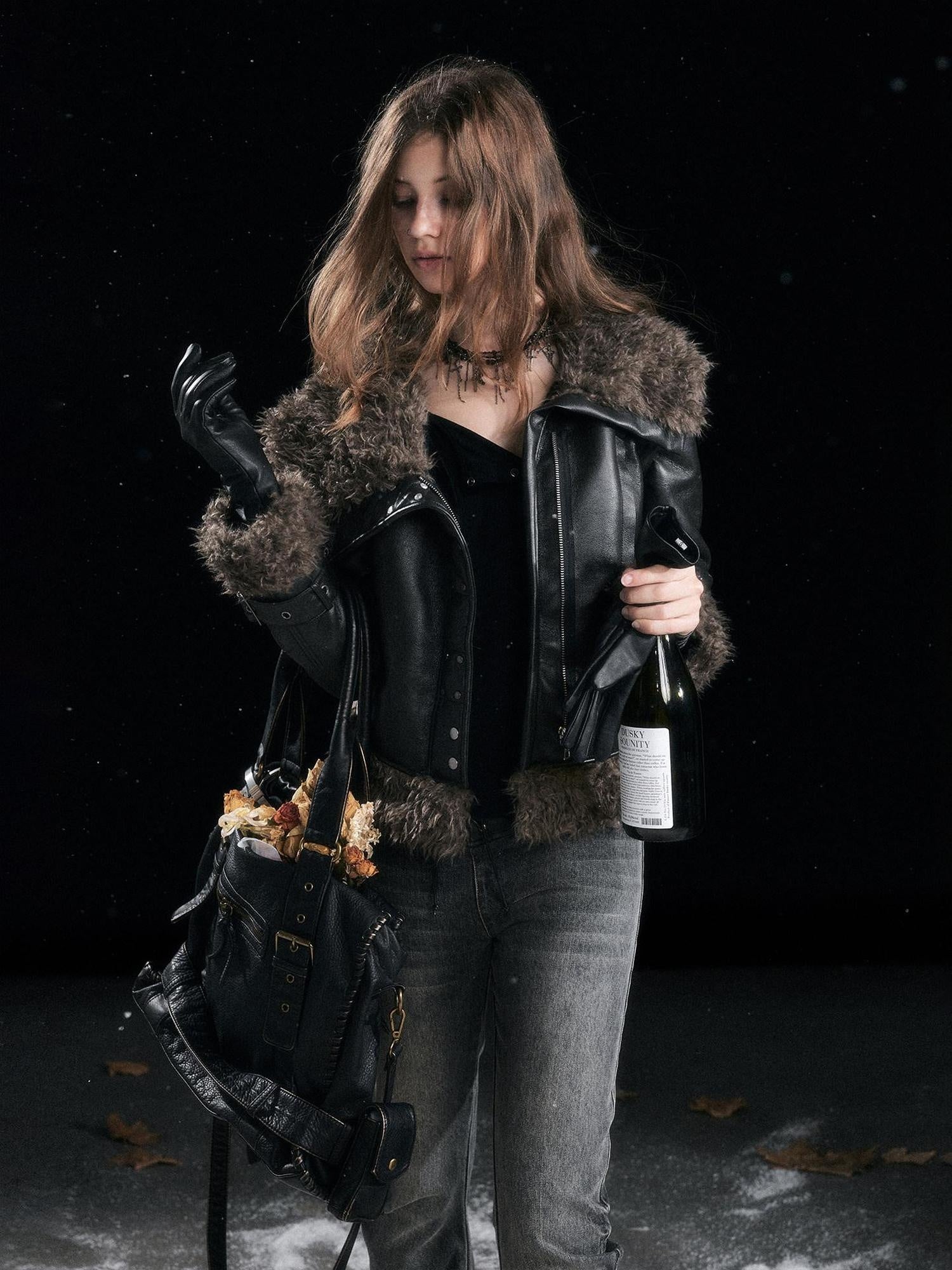 Cest Nous Slimming Thick Punk Straight Cut Short Women Black Lapel Zipper Jacket