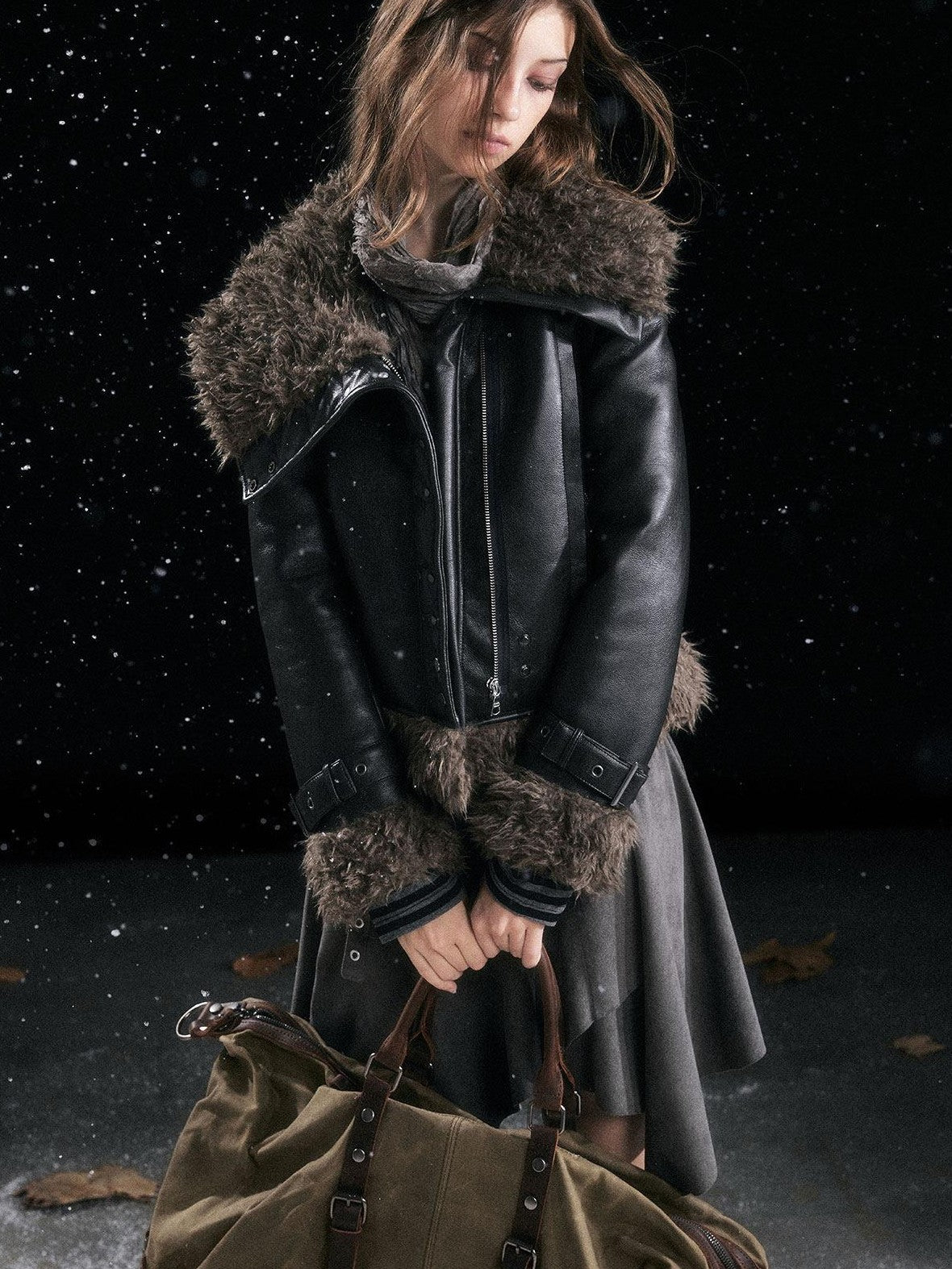 Cest Nous Slimming Thick Punk Straight Cut Short Women Black Lapel Zipper Jacket