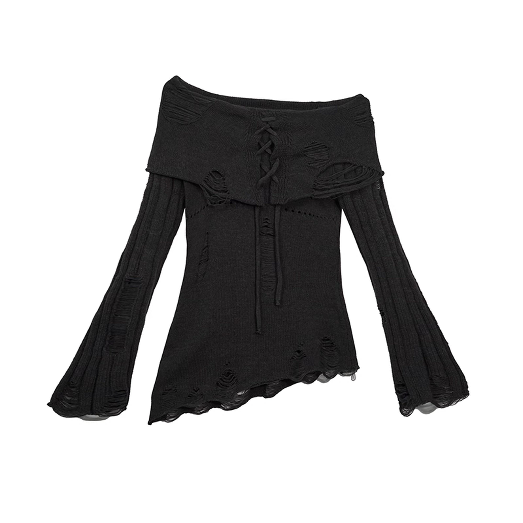 Chinese Clothing Cest Nous Update Asymmetrical Hollow Knit Turtleneck Sweater MISSTT