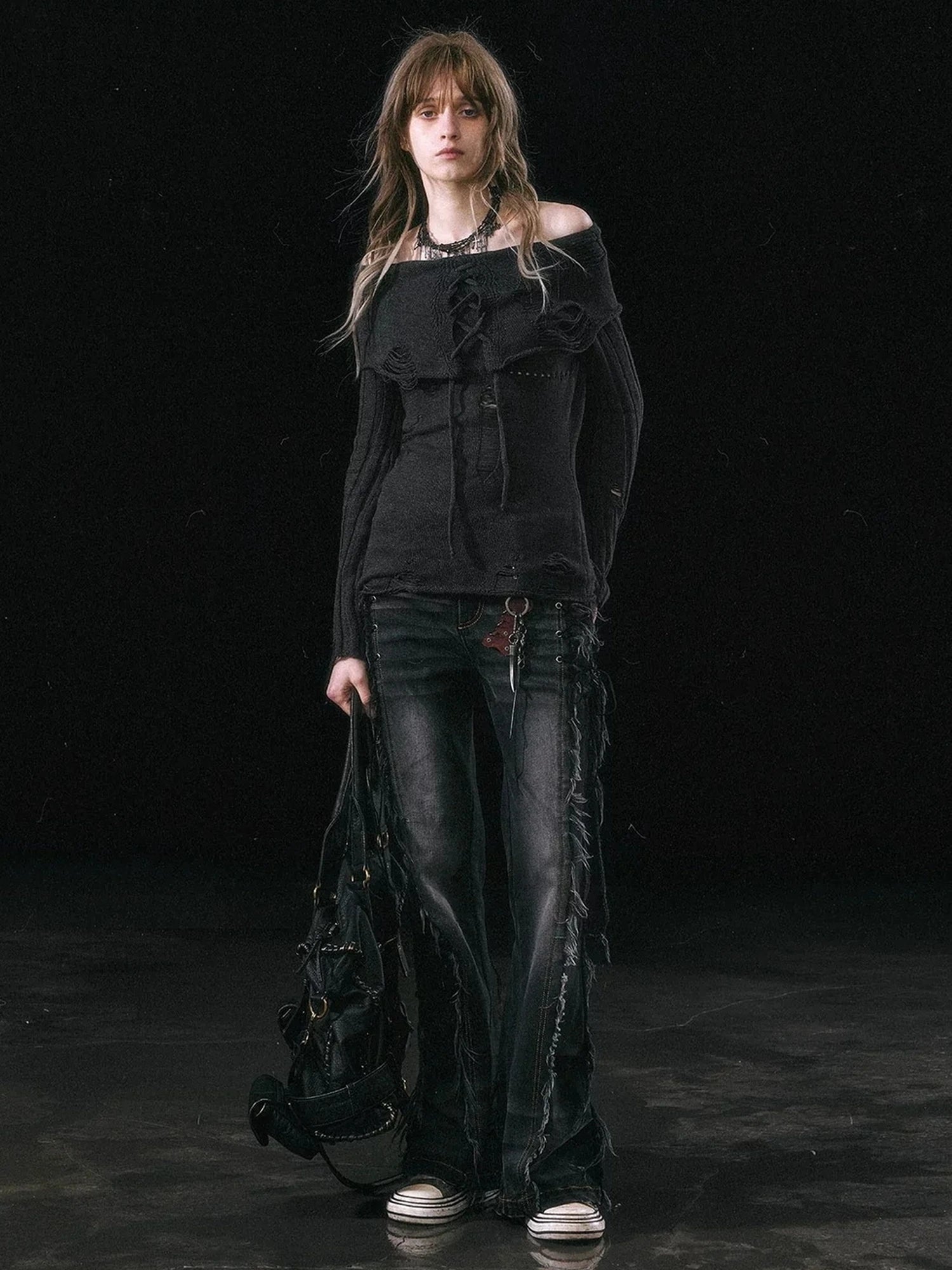 Chinese Clothing Cest Nous Update Asymmetrical Hollow Knit Turtleneck Sweater