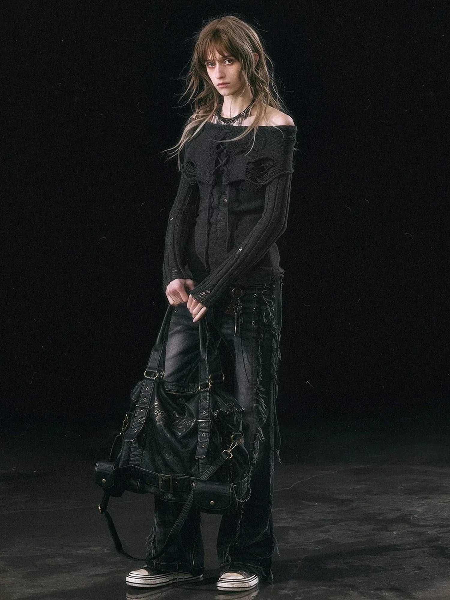 Chinese Clothing Cest Nous Update Asymmetrical Hollow Knit Turtleneck Sweater