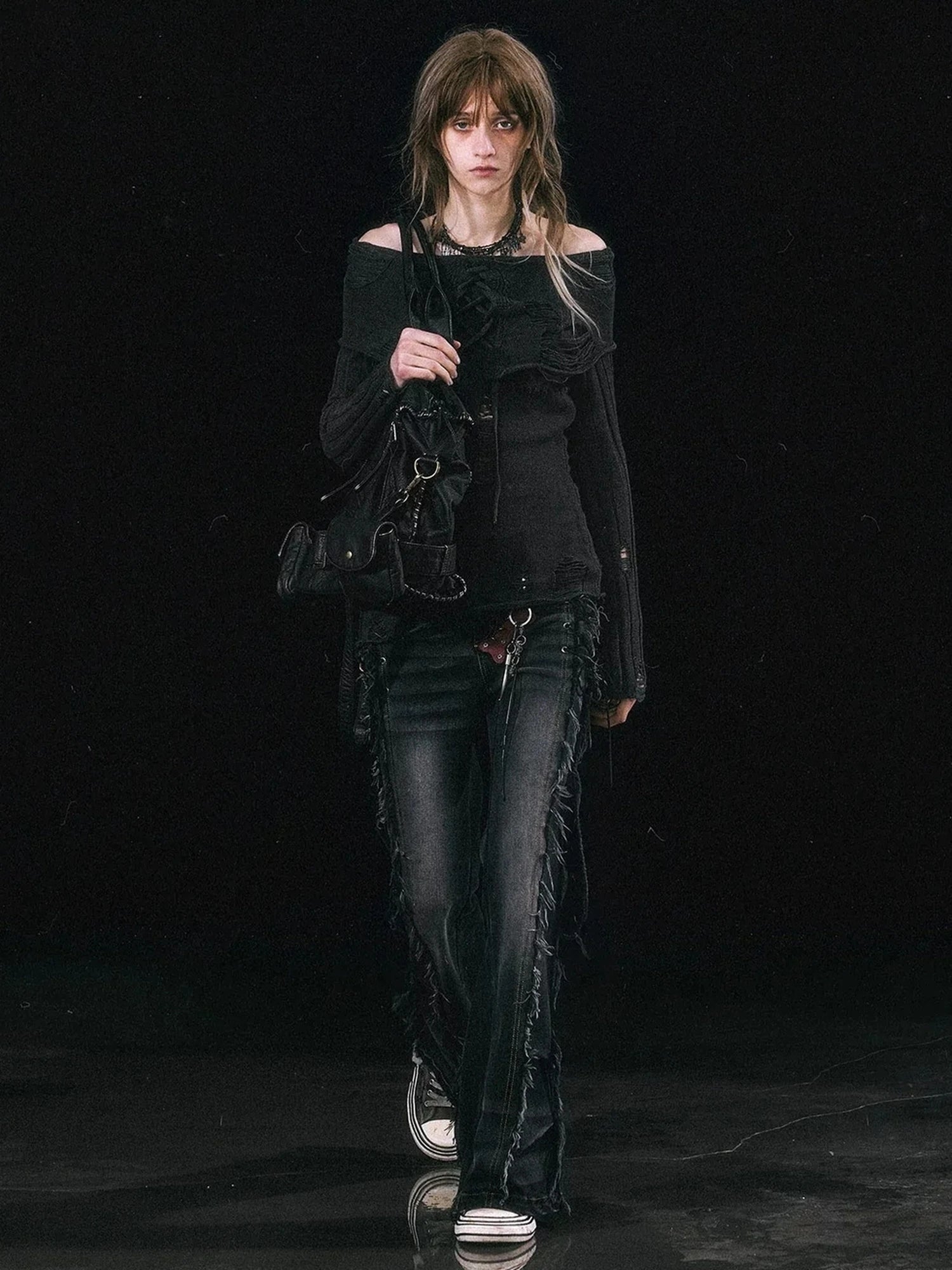Chinese Clothing Cest Nous Update Asymmetrical Hollow Knit Turtleneck Sweater