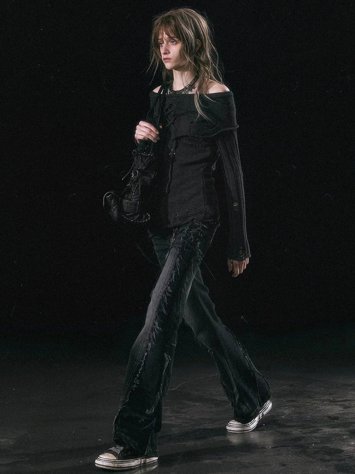 Chinese Clothing Cest Nous Update Asymmetrical Hollow Knit Turtleneck Sweater