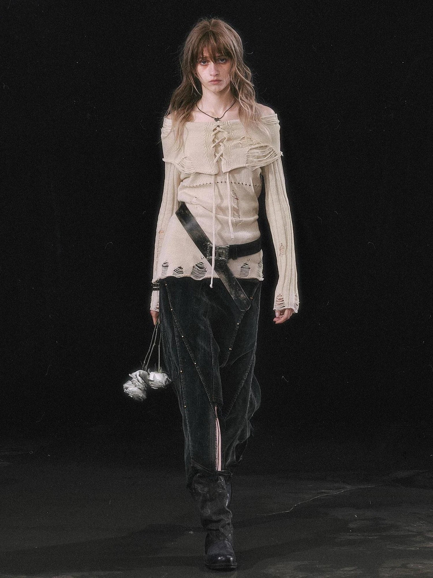 Chinese Clothing Cest Nous Update Asymmetrical Hollow Knit Turtleneck Sweater