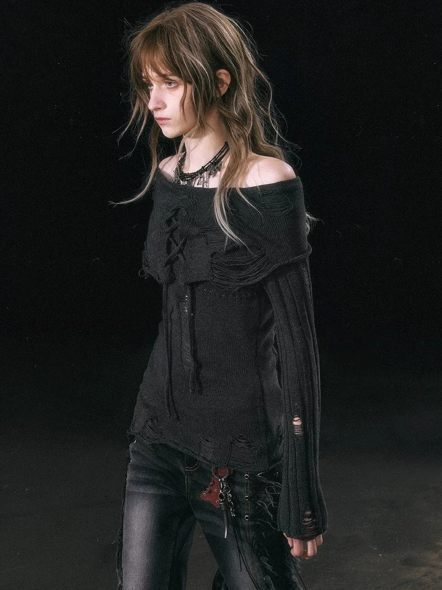 Chinese Clothing Cest Nous Update Asymmetrical Hollow Knit Turtleneck Sweater