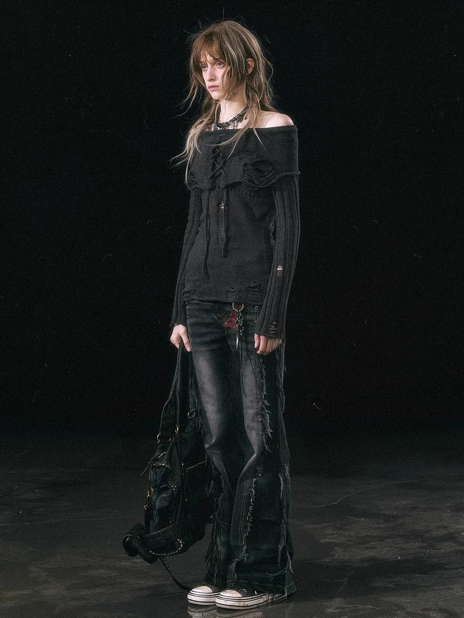 Chinese Clothing Cest Nous Update Asymmetrical Hollow Knit Turtleneck Sweater