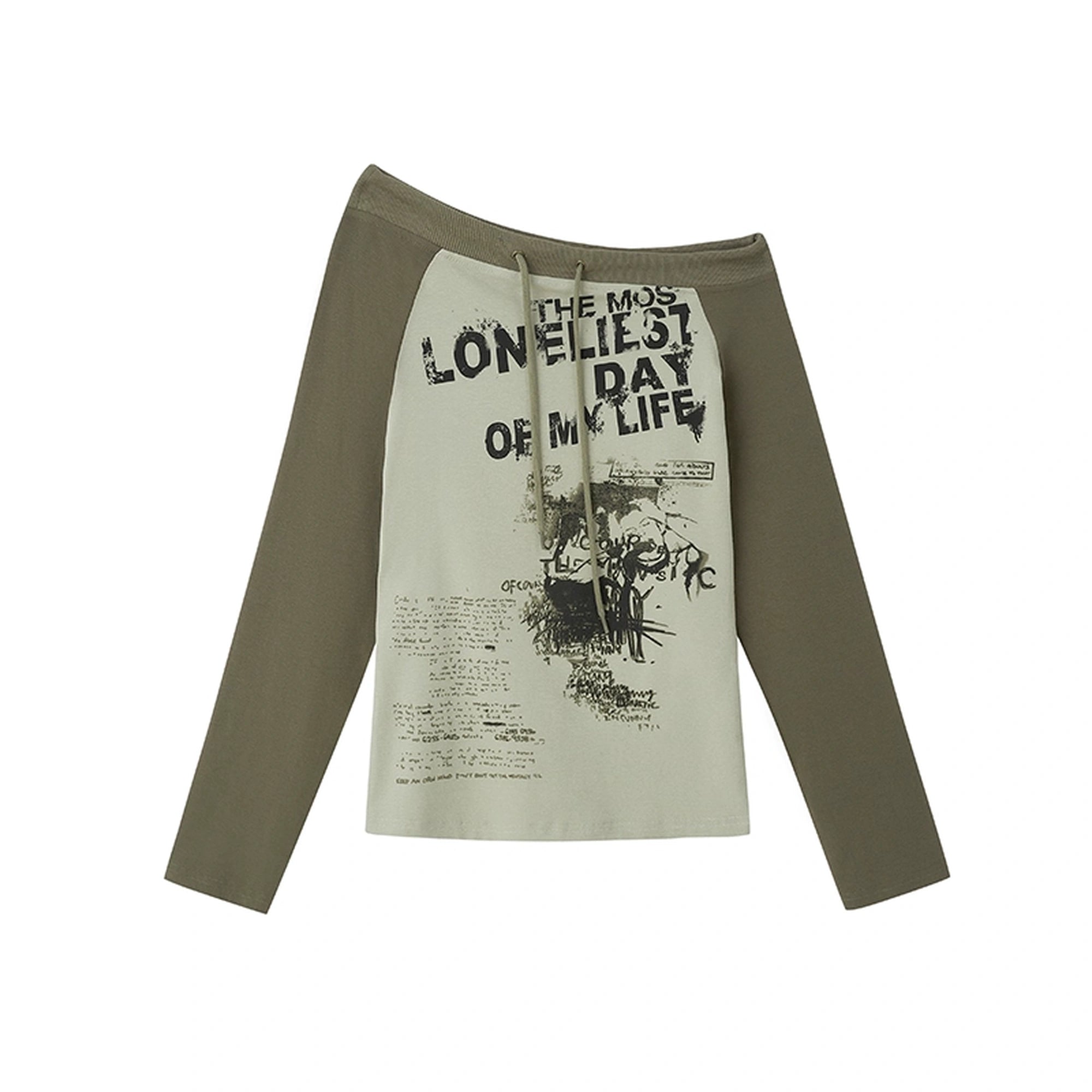 Chinese Clothing Cest Nous Update Brokenhearted Motorcyclist Off Shoulder Print Top MISSTT