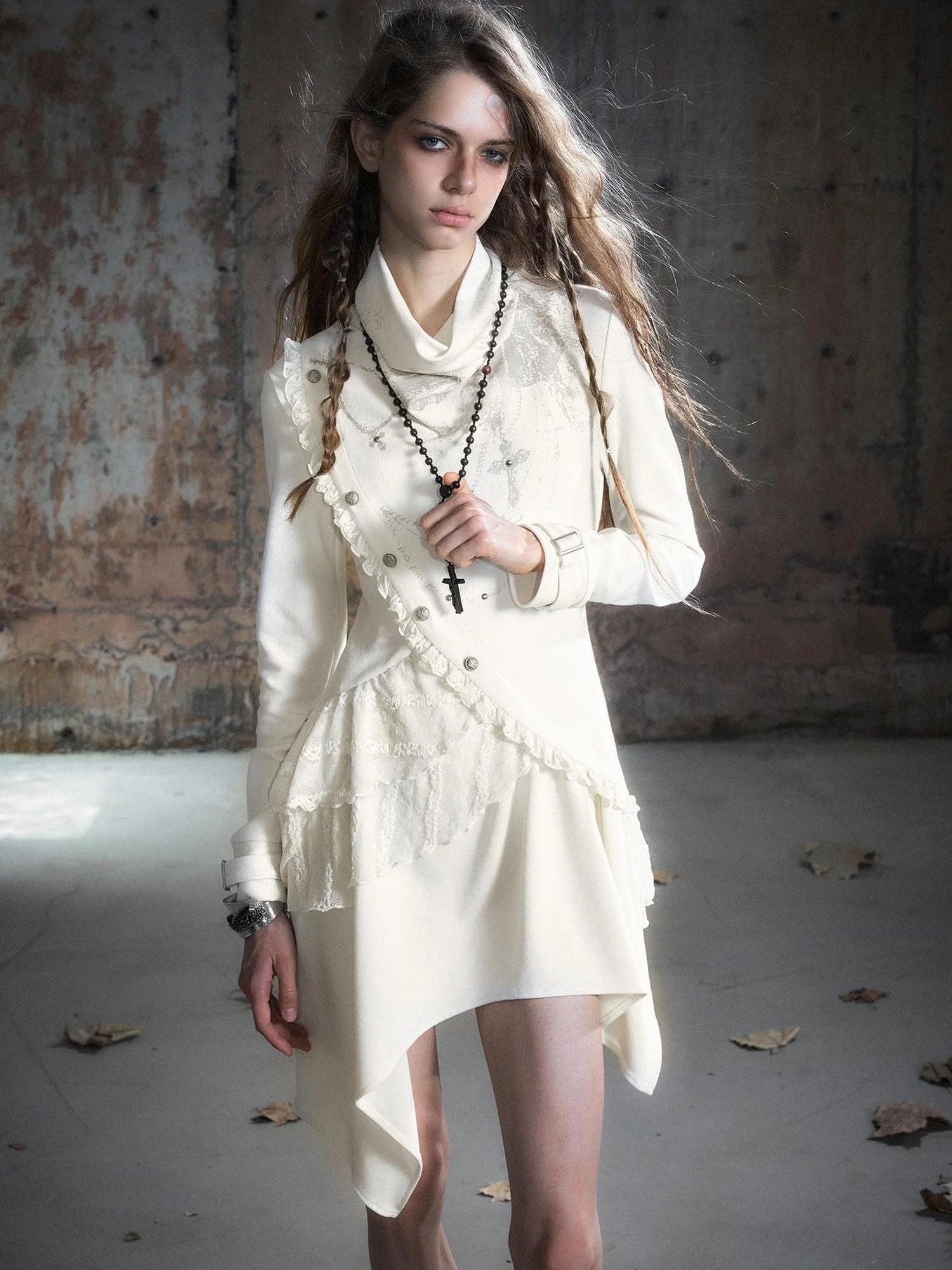 Chinese Clothing Cest Nous Update Deconstructed Collar Asymmetric Hem Lace Trimmed Dress