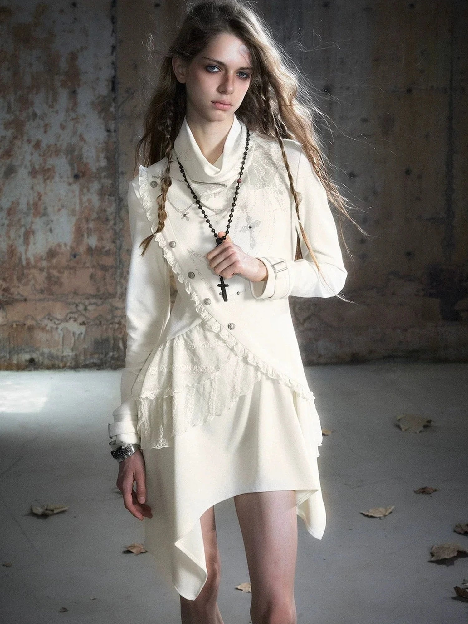 Chinese Clothing Cest Nous Update Deconstructed Collar Asymmetric Hem Lace Trimmed Dress