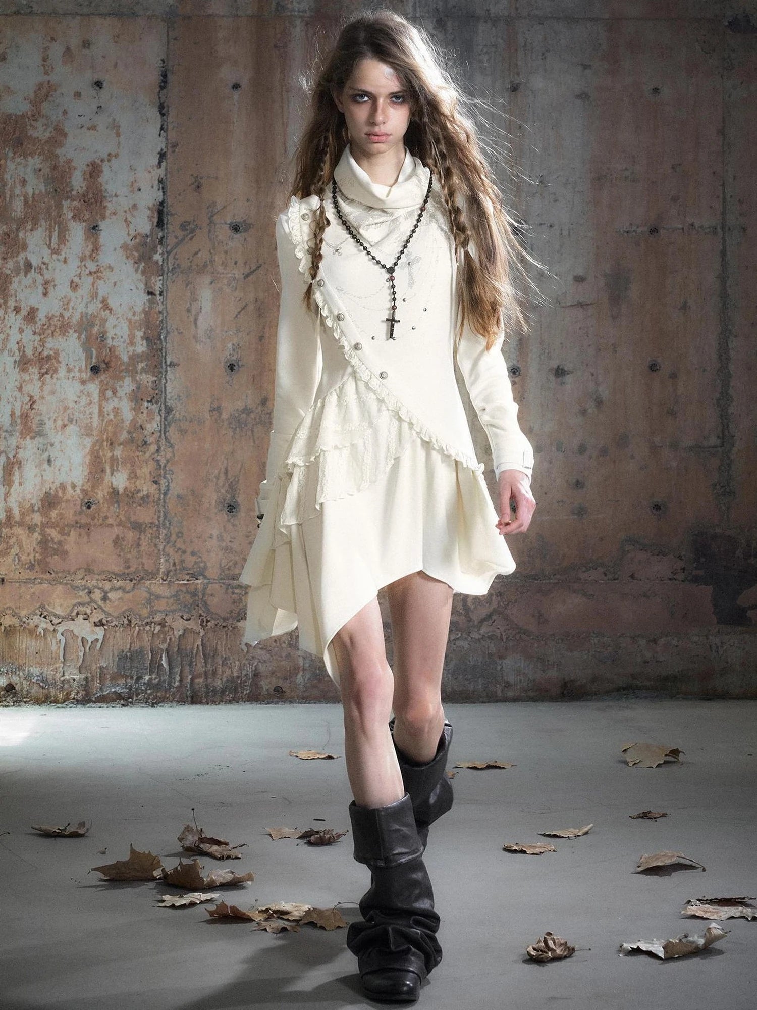 Chinese Clothing Cest Nous Update Deconstructed Collar Asymmetric Hem Lace Trimmed Dress