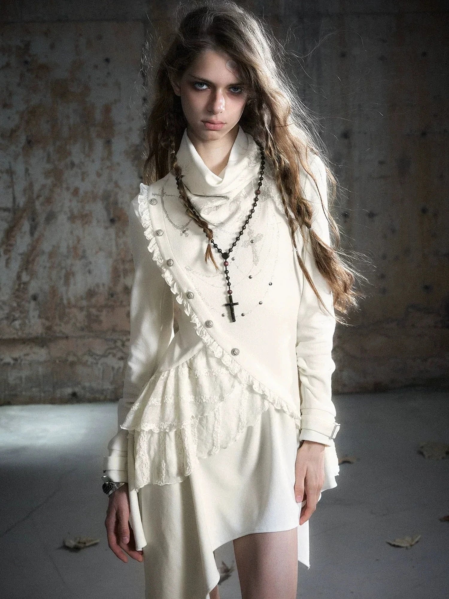 Chinese Clothing Cest Nous Update Deconstructed Collar Asymmetric Hem Lace Trimmed Dress