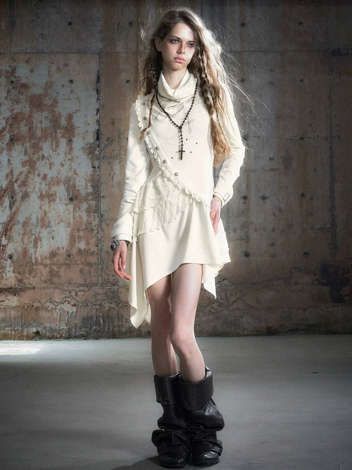 Chinese Clothing Cest Nous Update Deconstructed Collar Asymmetric Hem Lace Trimmed Dress