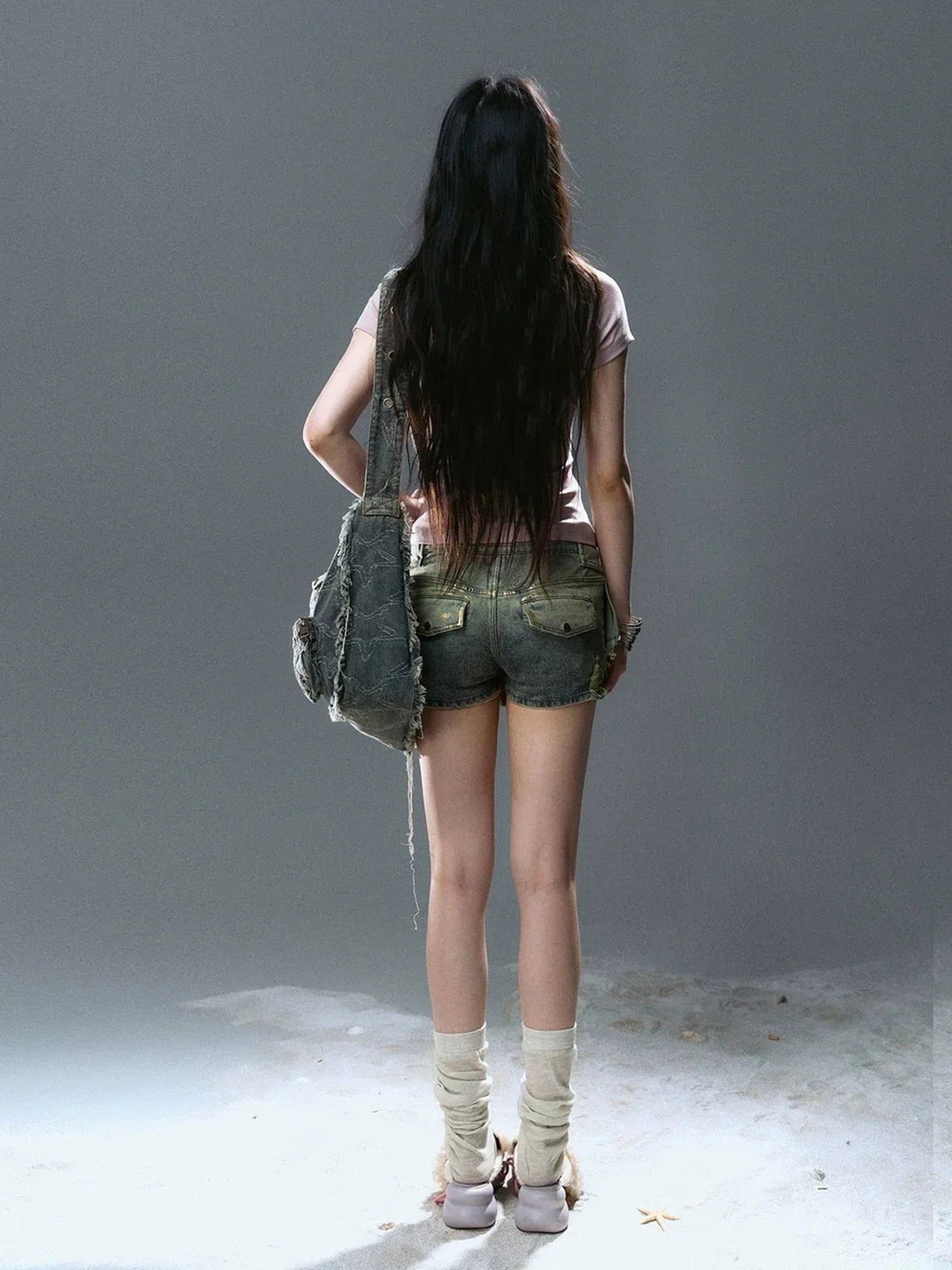 Chinese Clothing Cest Nous Update Deconstructed Gold Foil Pleated Denim Skort