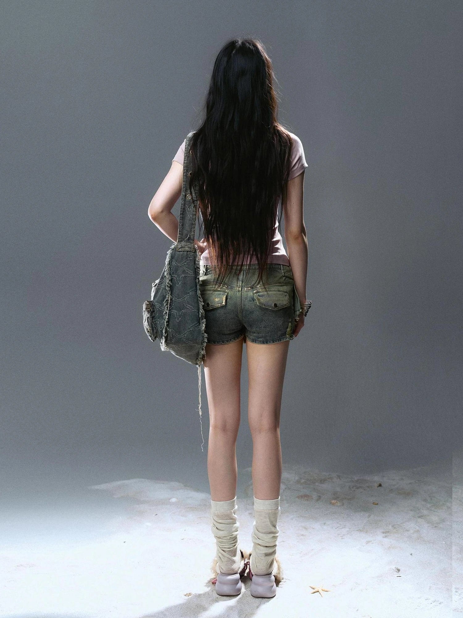 Chinese Clothing Cest Nous Update Deconstructed Gold Foil Pleated Denim Skort