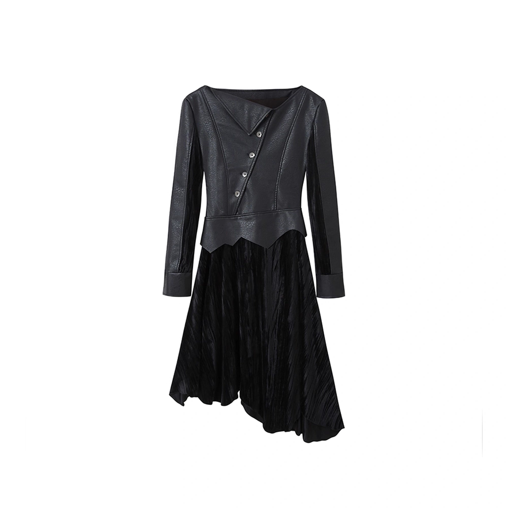 Chinese Clothing Cest Nous Update Deconstructed Velvet Leather Asymmetrical Dress MISSTT