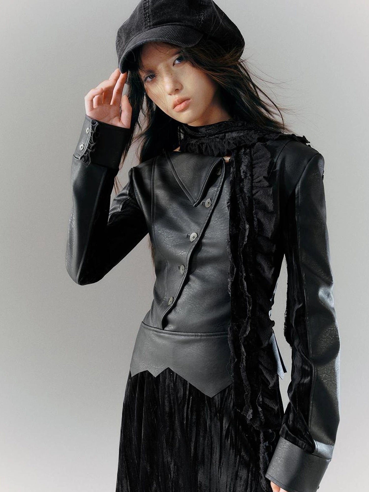 Chinese Clothing Cest Nous Update Deconstructed Velvet Leather Asymmetrical Dress