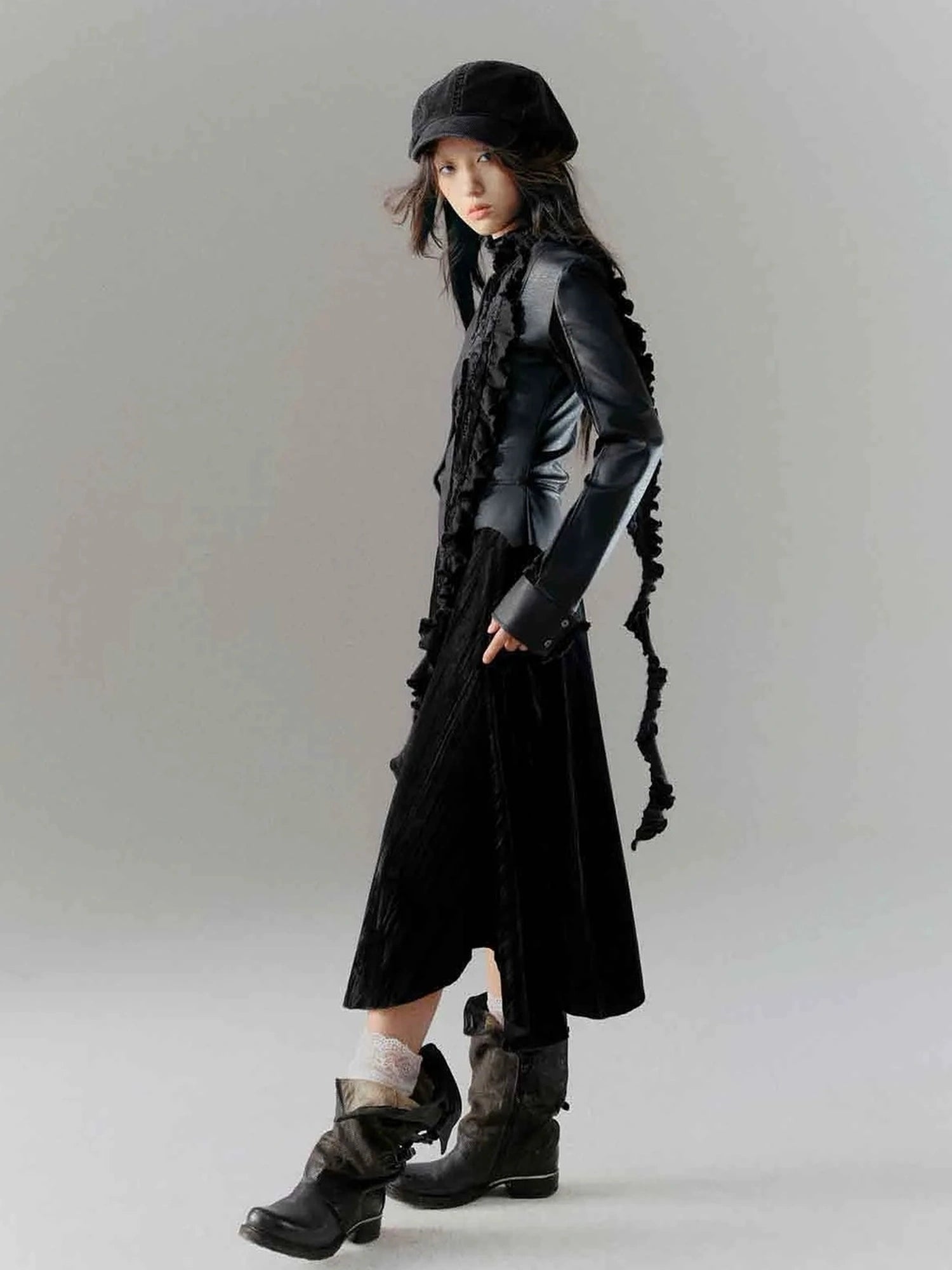Chinese Clothing Cest Nous Update Deconstructed Velvet Leather Asymmetrical Dress