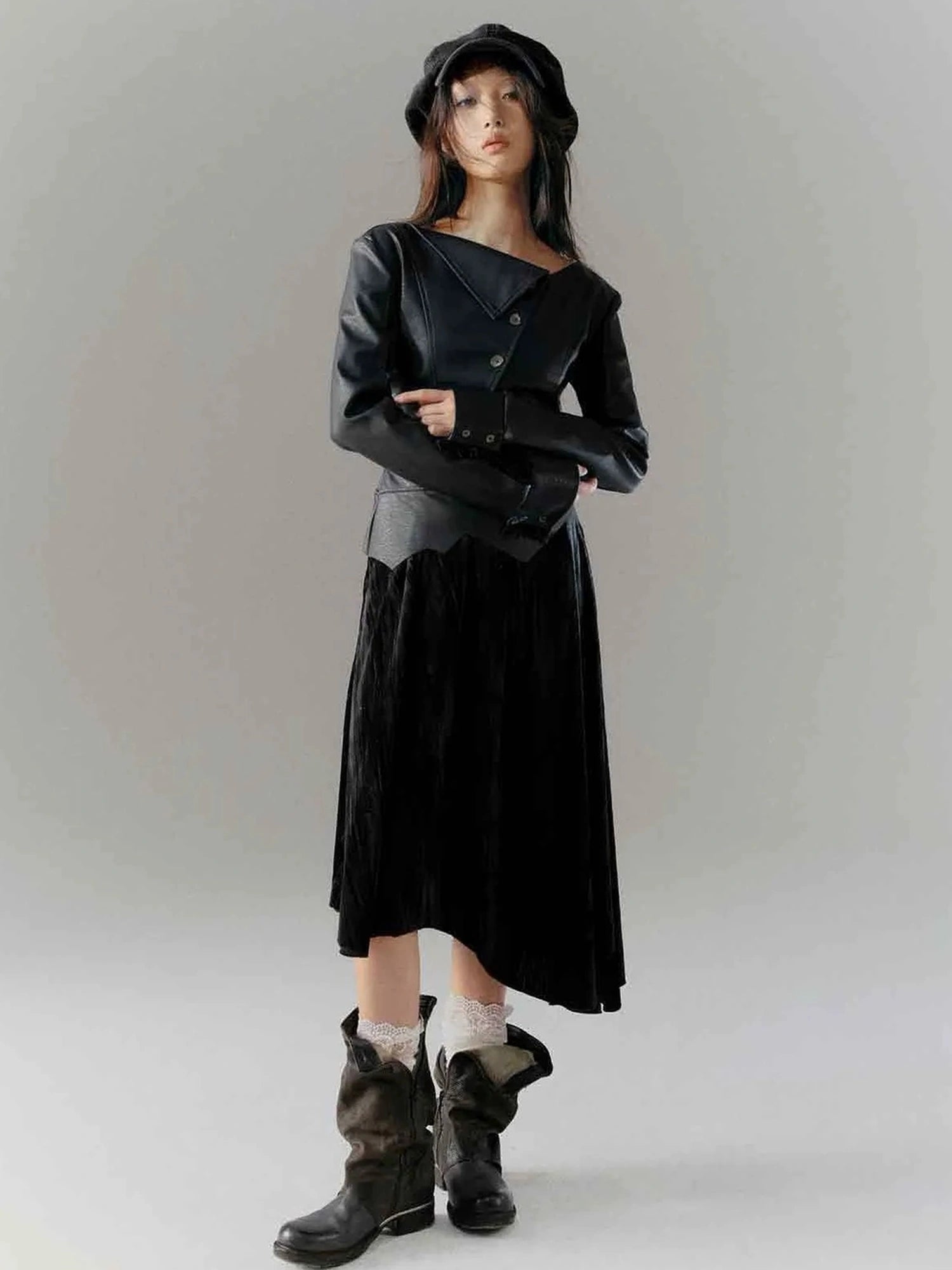 Chinese Clothing Cest Nous Update Deconstructed Velvet Leather Asymmetrical Dress