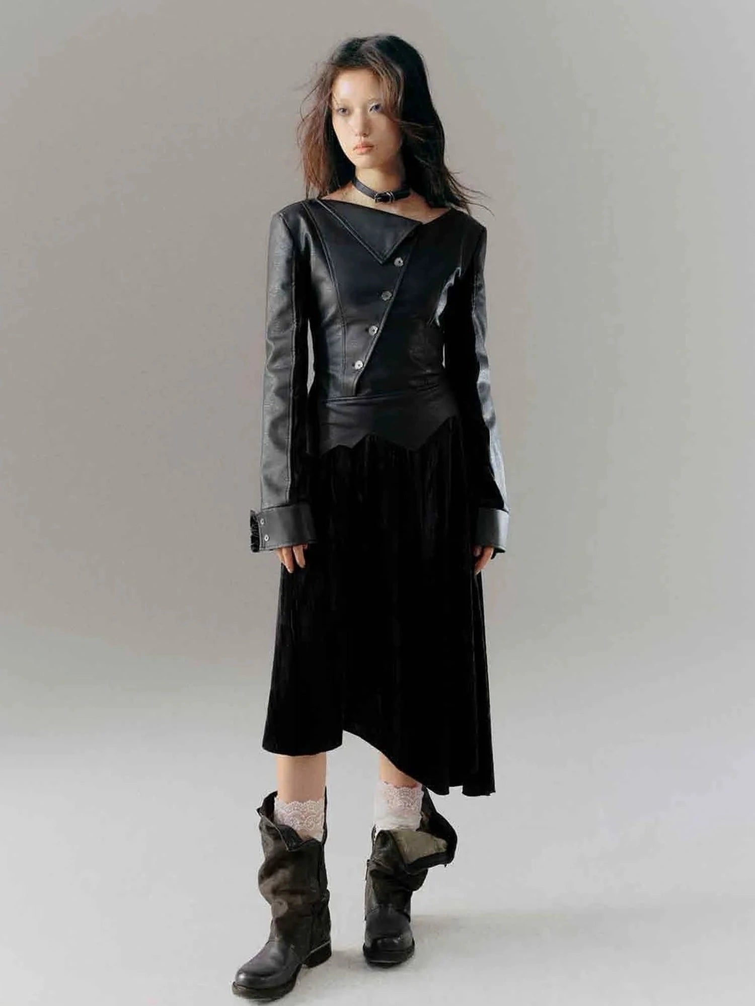 Chinese Clothing Cest Nous Update Deconstructed Velvet Leather Asymmetrical Dress