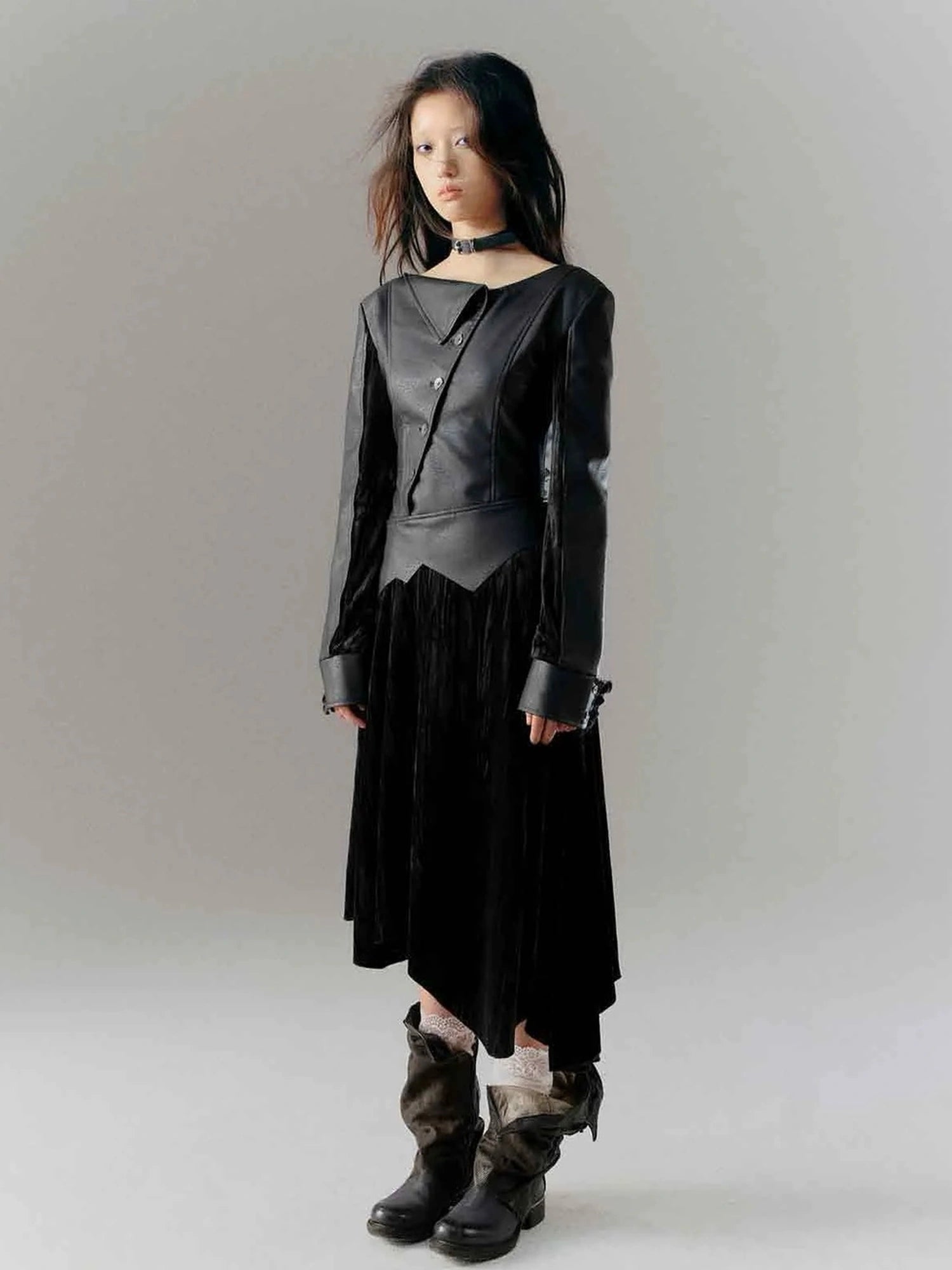 Chinese Clothing Cest Nous Update Deconstructed Velvet Leather Asymmetrical Dress
